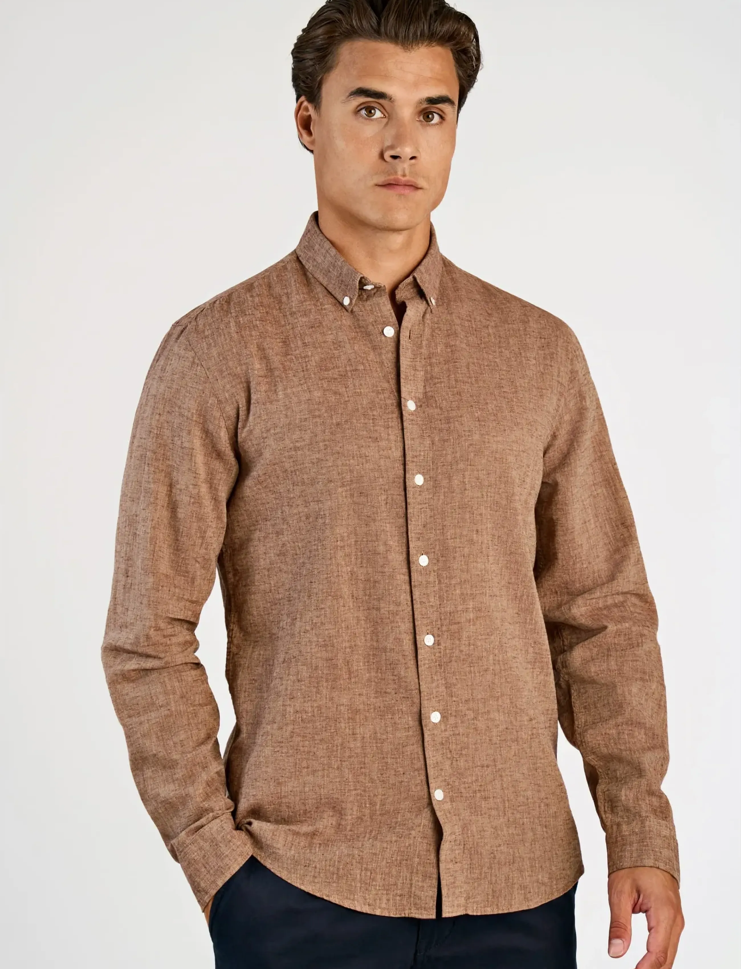 Lindbergh - Linen/cotton shirt L/S - oxfordi särgid - brown - 3