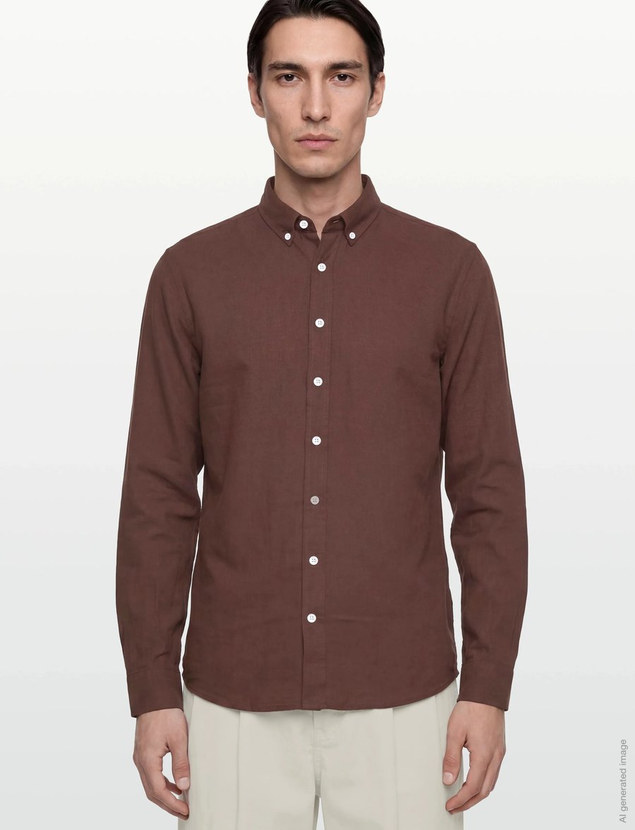Lindbergh - Linen/cotton shirt L/S - oxford skjorter - cacao - 3