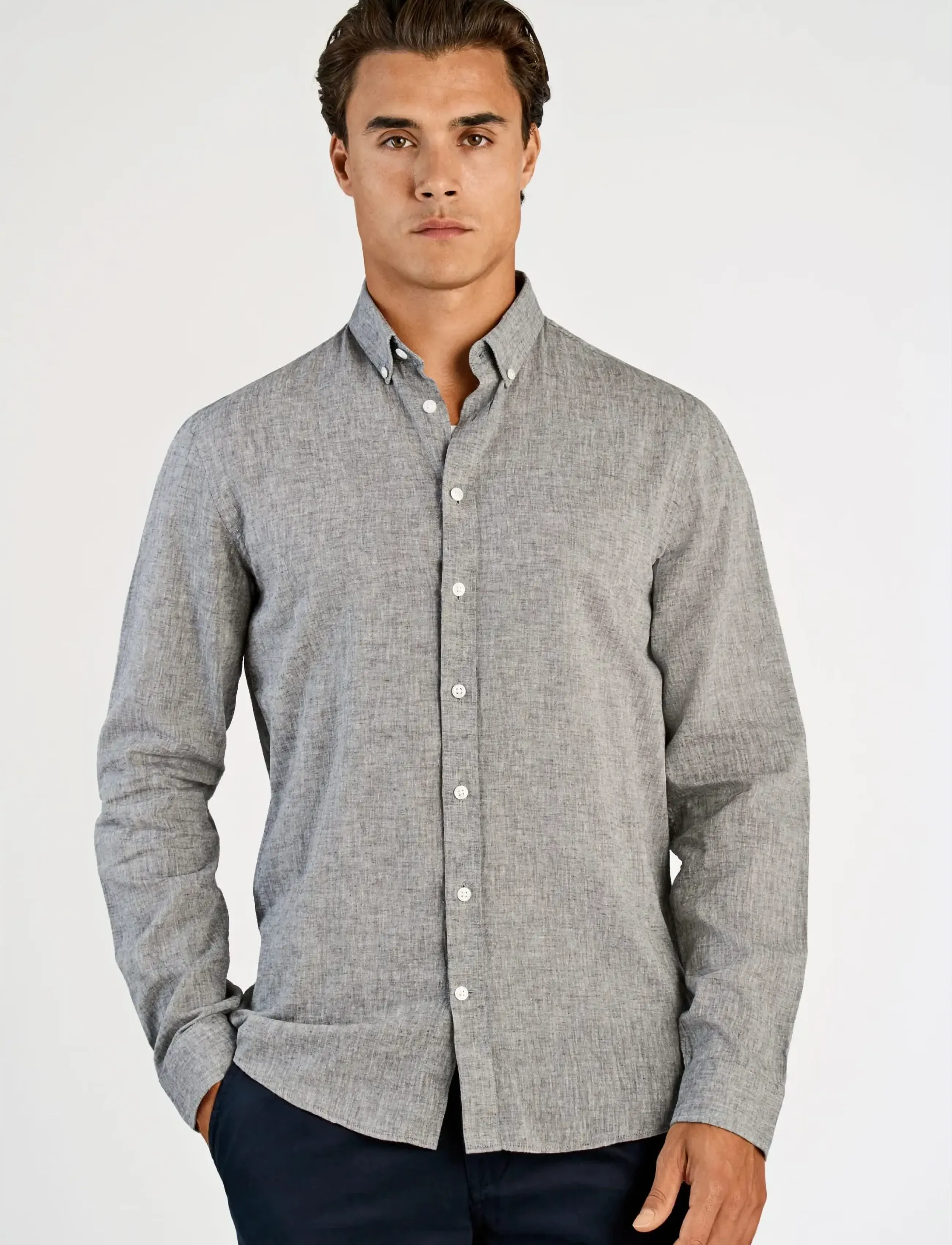 Lindbergh - Linen/cotton shirt L/S - oxfordi särgid - dusty grey - 3