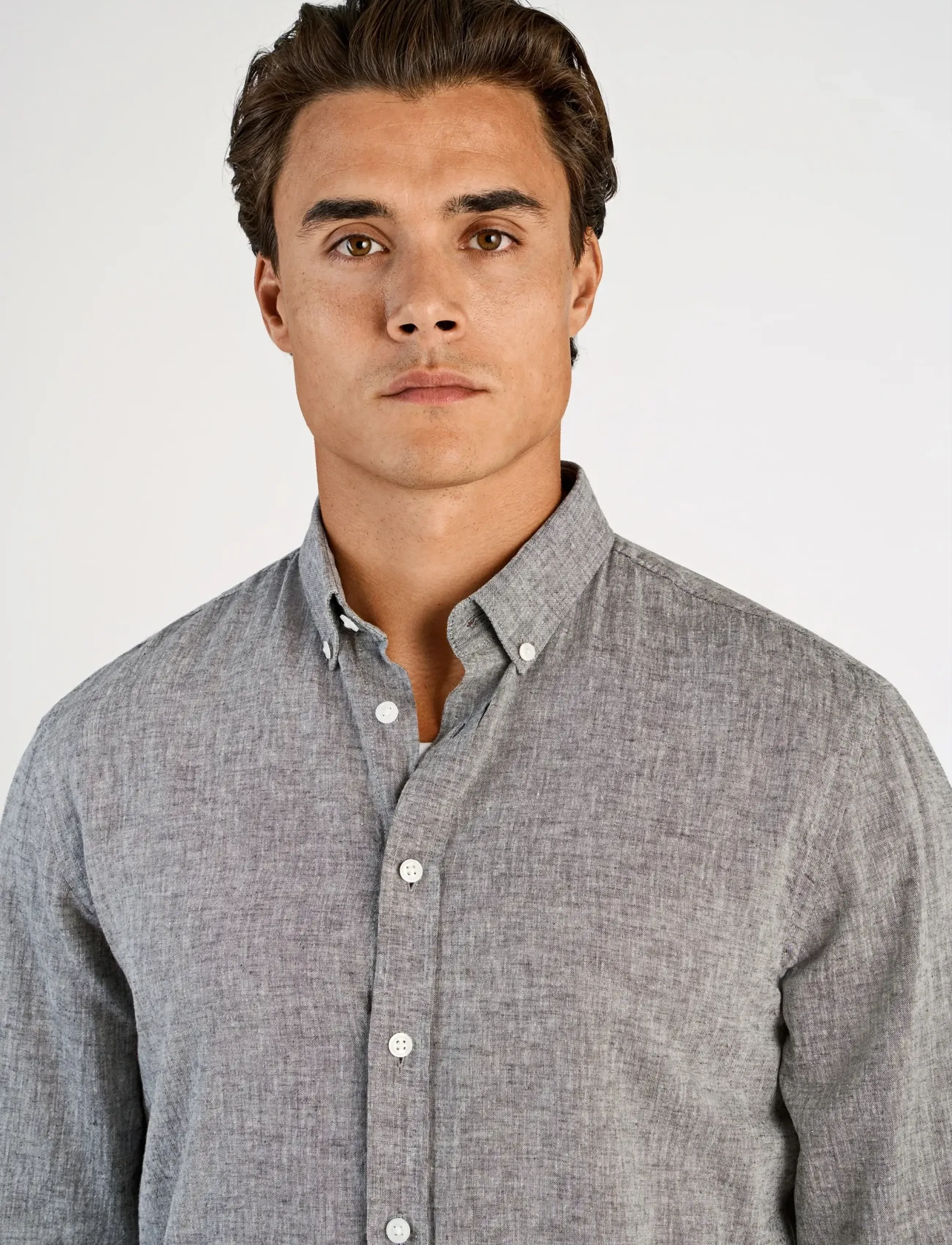 Lindbergh - Linen/cotton shirt L/S - oxfordi särgid - dusty grey - 5