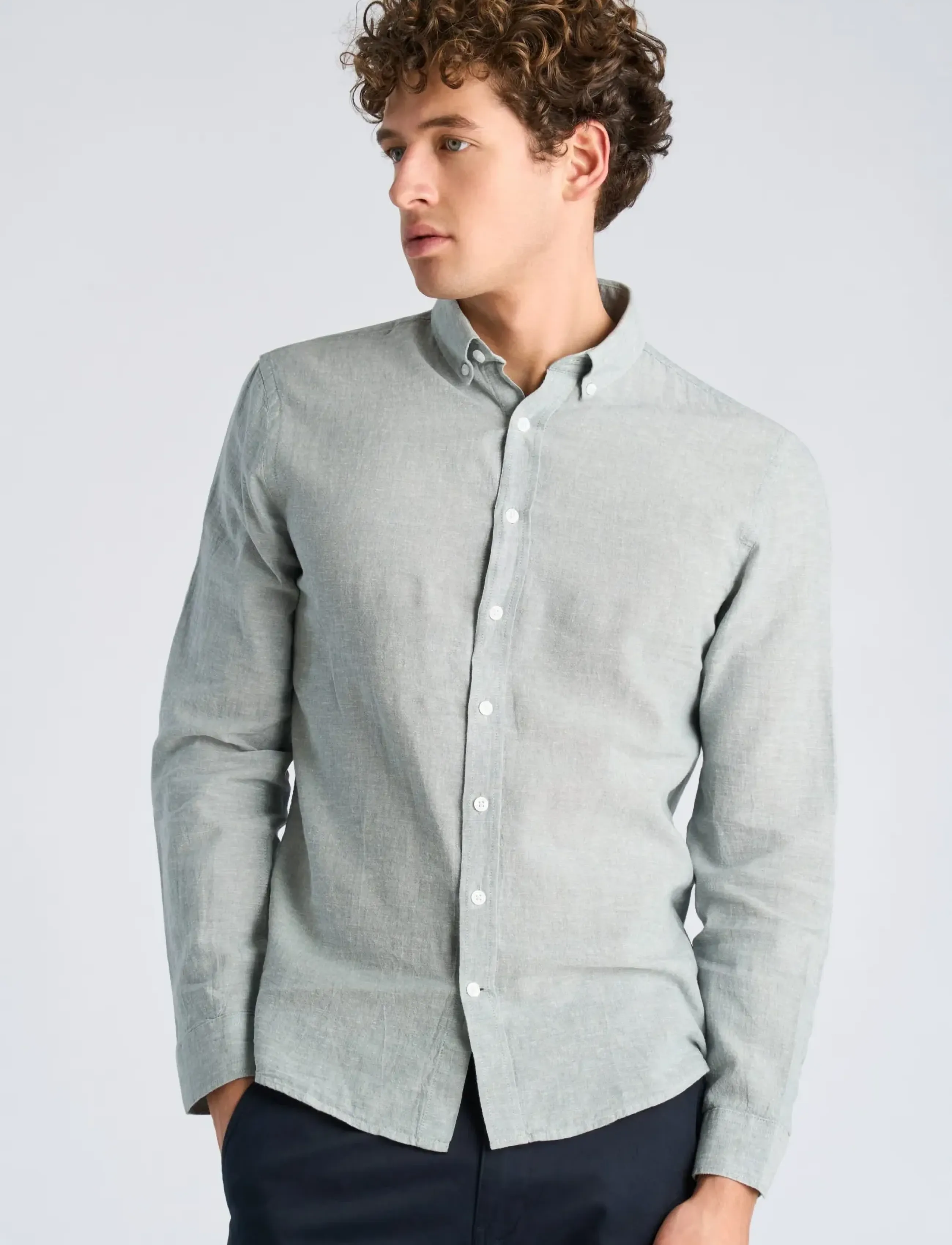 Lindbergh - Linen/cotton shirt L/S - oxford skjorter - faded aqua - 3