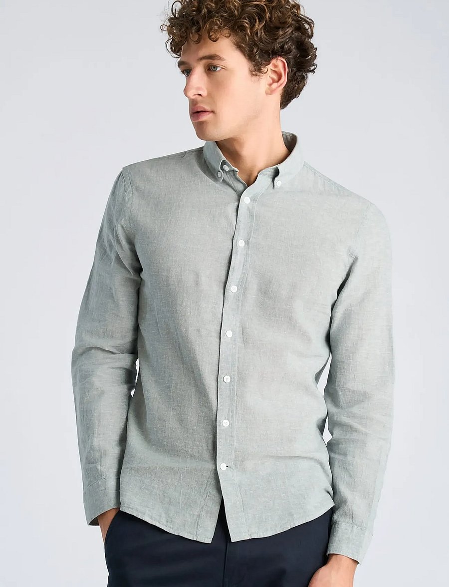 Lindbergh - Linen/cotton shirt L/S - oxford skjorter - faded aqua - 3