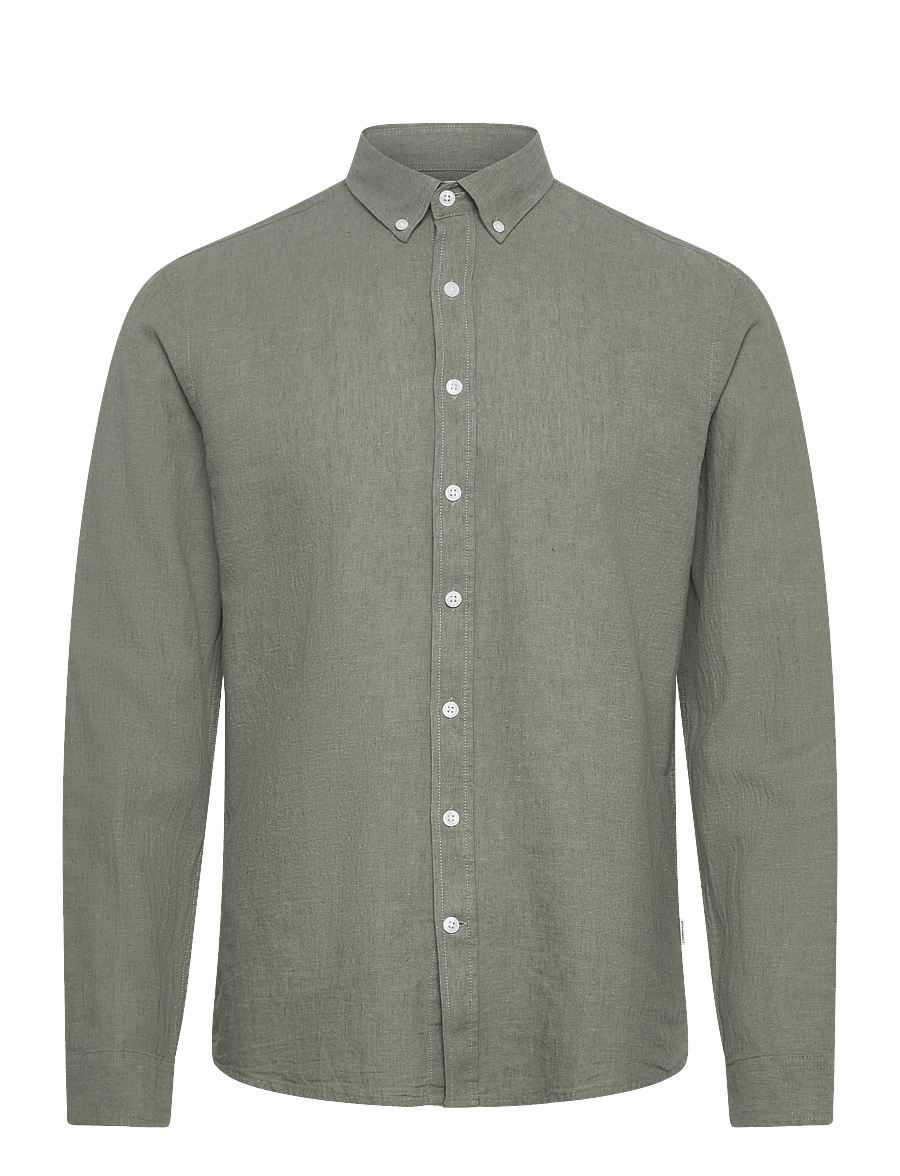 Lindbergh - Linen/cotton shirt L/S - oxford skjorter - faded green - 1