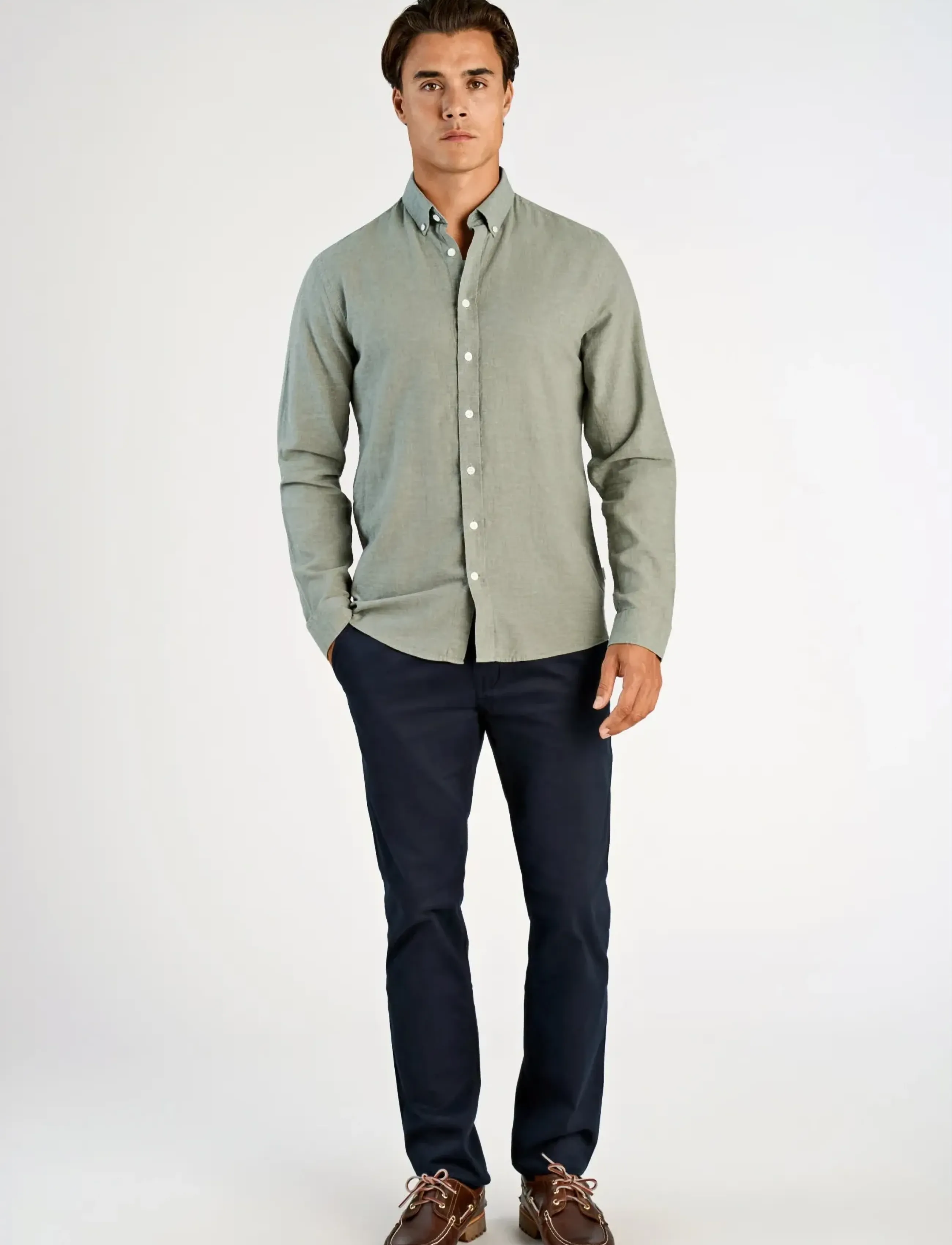 Lindbergh Linen/cotton shirt L/S - Frühlingsgarderobe - FADED GREEN / green