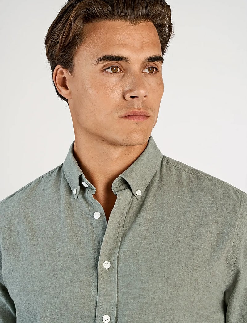 Lindbergh - Linen/cotton shirt L/S - oxford skjorter - faded green - 5