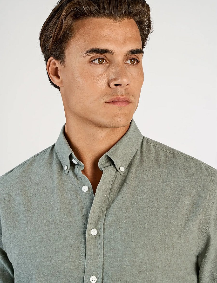 Lindbergh - Linen/cotton shirt L/S - oxford skjorter - faded green - 5