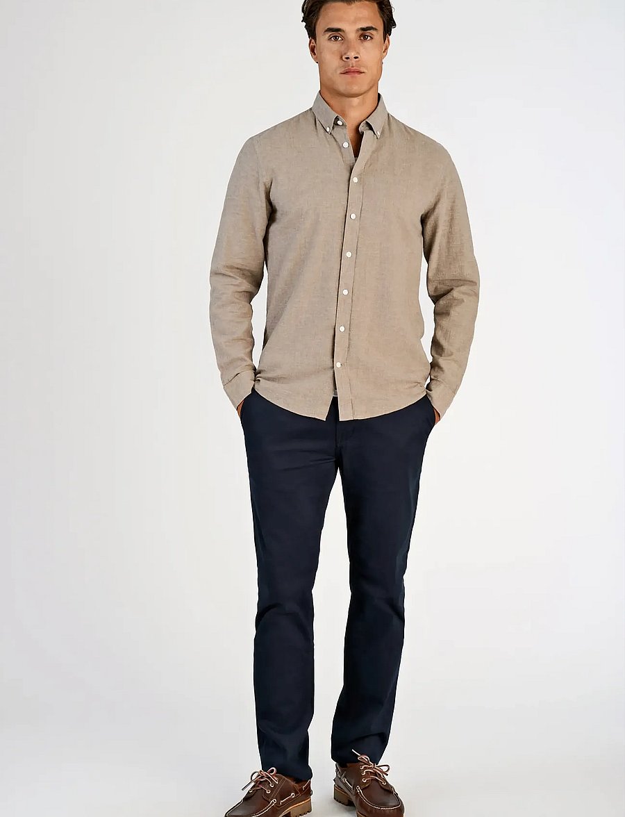 Lindbergh - Linen/cotton shirt L/S - oxford shirts - mid stone - 0