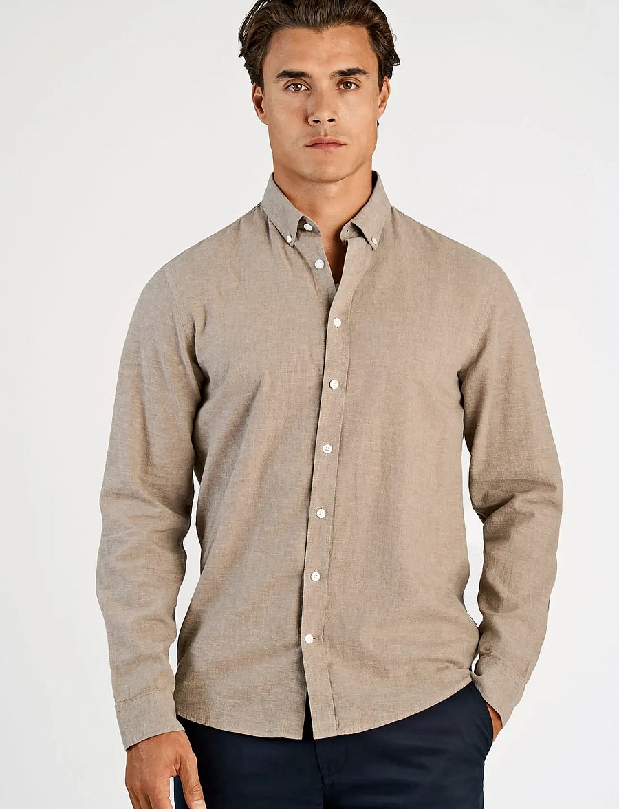 Lindbergh - Linen/cotton shirt L/S - oxford skjorter - mid stone - 3