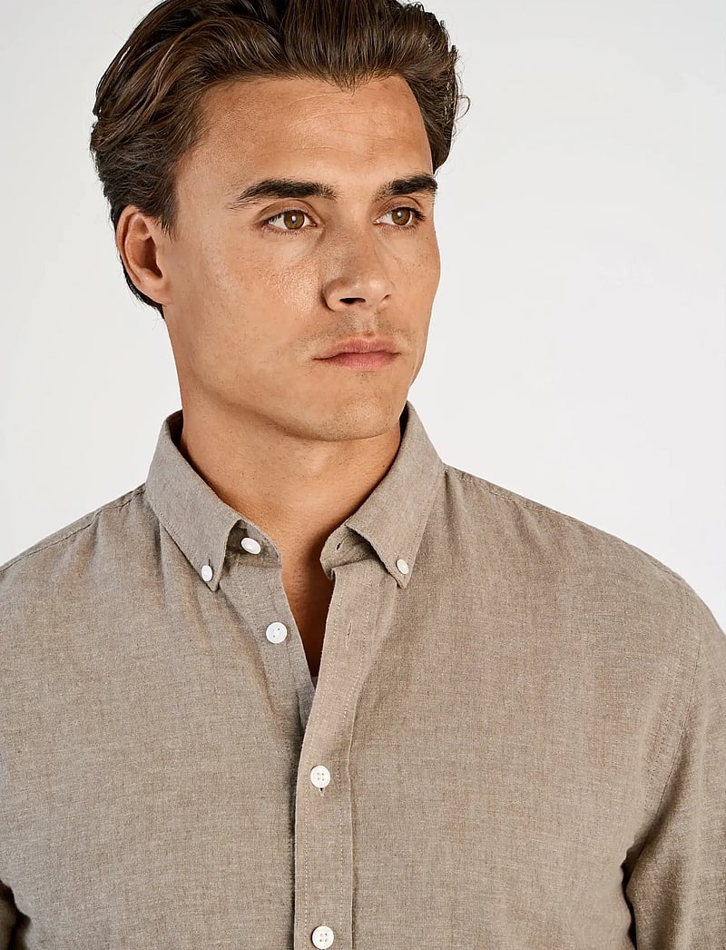 Lindbergh - Linen/cotton shirt L/S - oxford skjorter - mid stone - 5