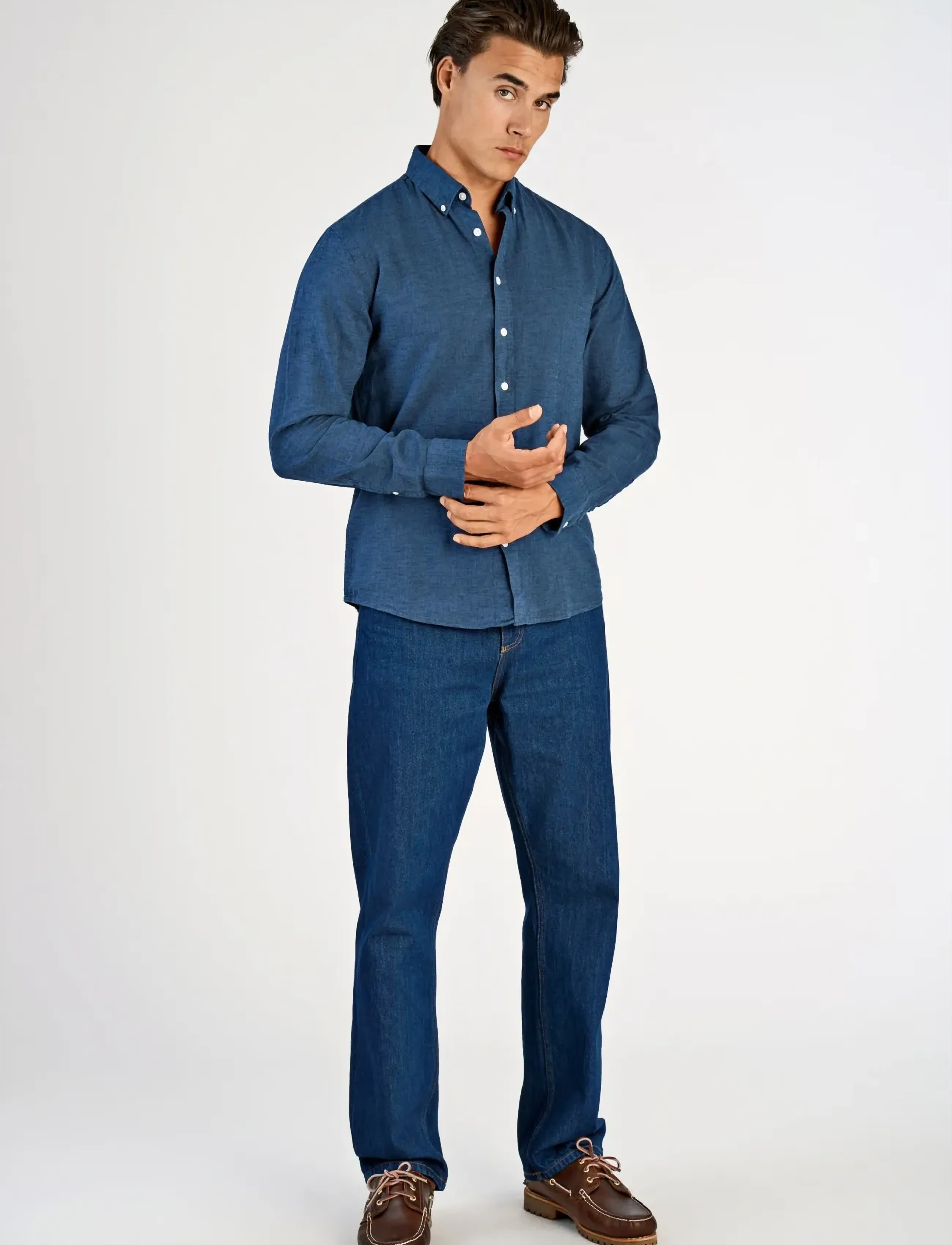 Lindbergh Linen/Cotton Shirt L/S, XL, Shirts, Marineblau - Linen Männerswear