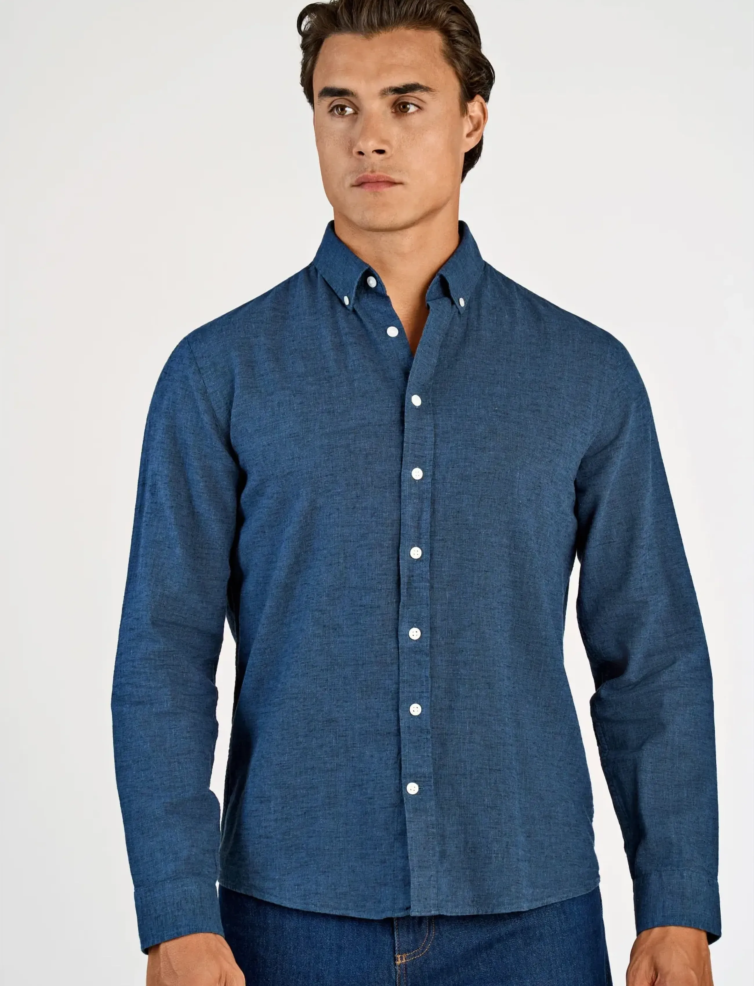 Lindbergh - Linen/cotton shirt L/S - oxford skjorter - navy - 3