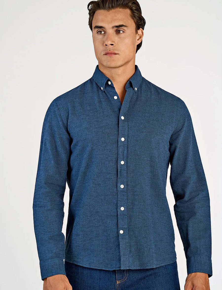 Lindbergh - Linen/cotton shirt L/S - oxford skjorter - navy - 3