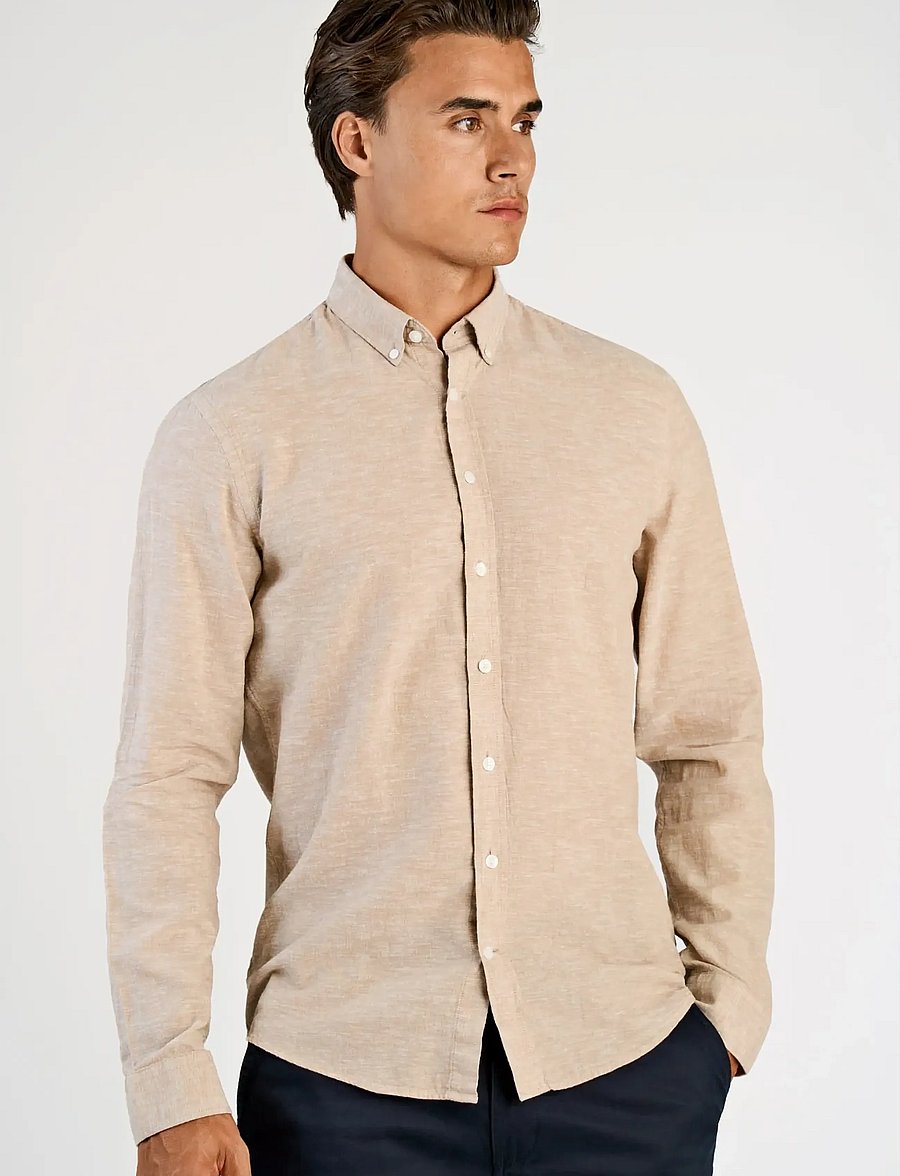 Lindbergh - Linen/cotton shirt L/S - oxford skjorter - sand - 3