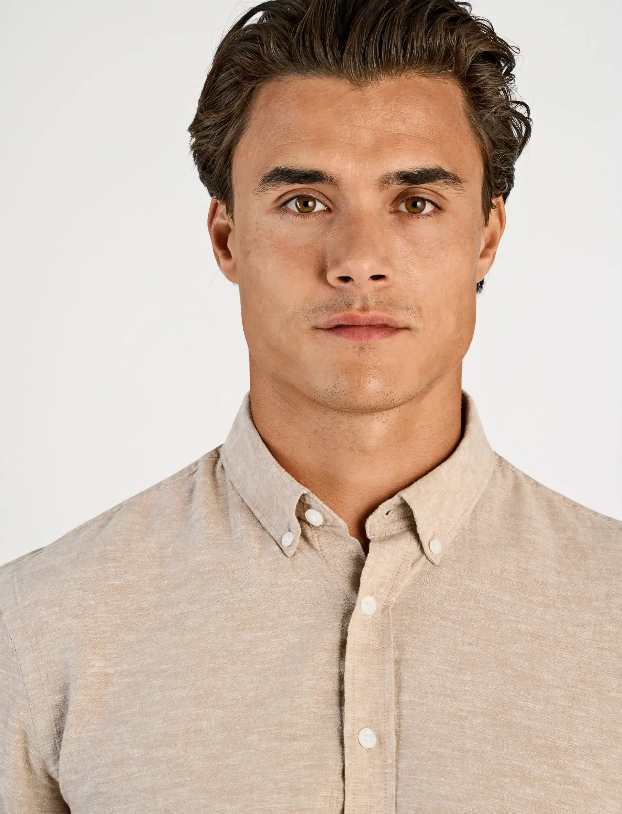 Lindbergh - Linen/cotton shirt L/S - oxford skjorter - sand - 5