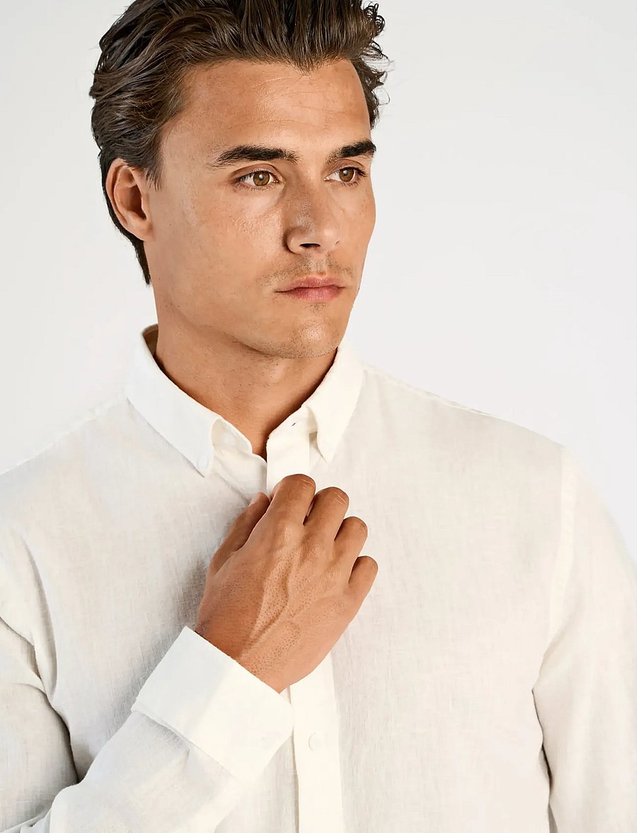 Lindbergh - Linen/cotton shirt L/S - oxford skjorter - white - 5