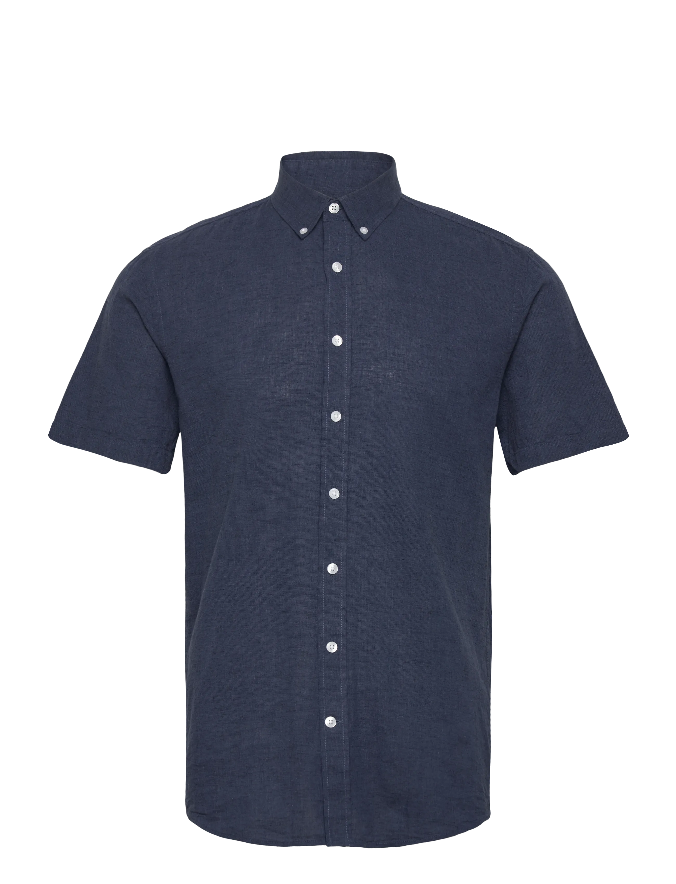Lindbergh Linen/cotton shirt S/S - Festklær til outlet-priser - NAVY / navy