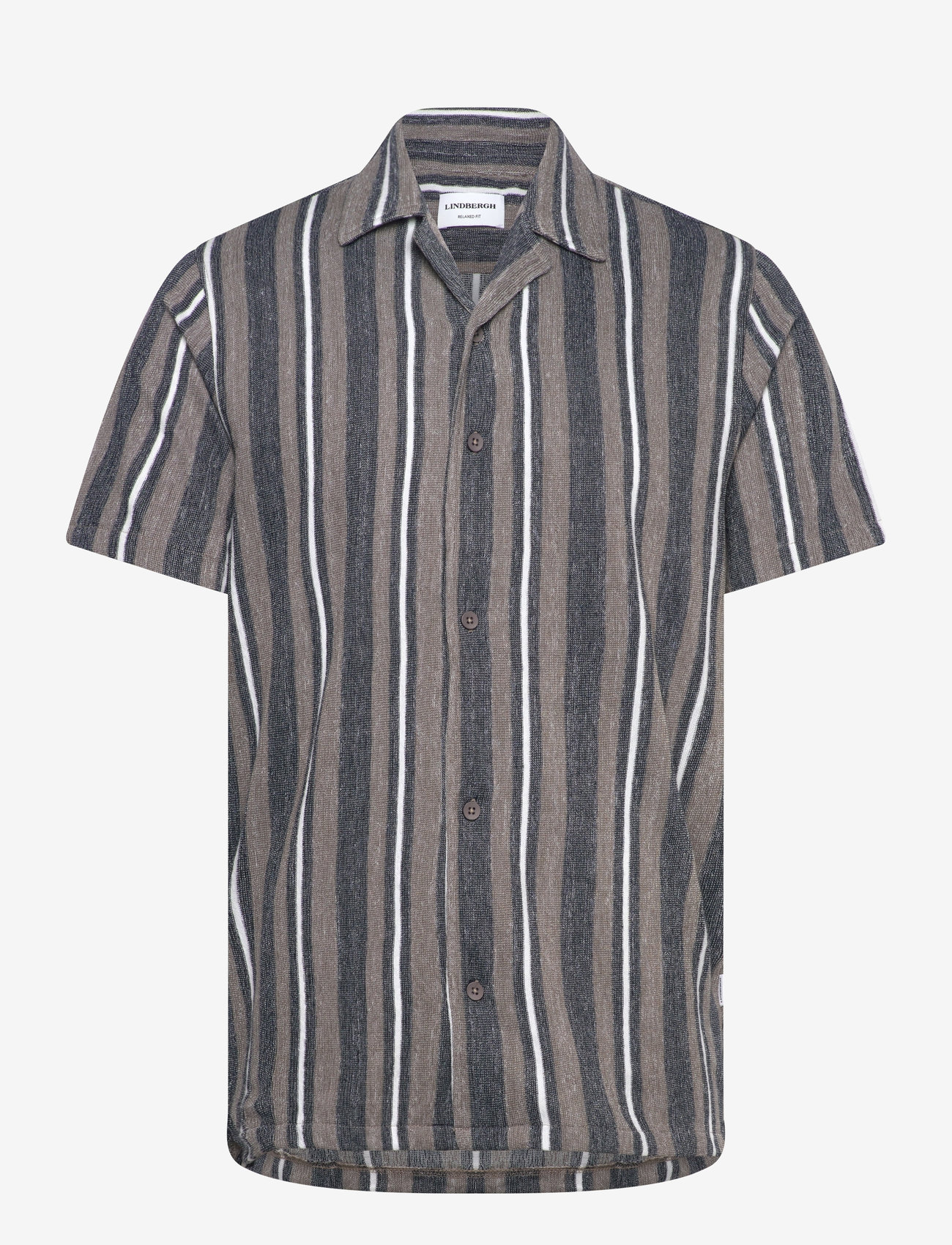 Lindbergh - Knitted resort collar S/S - kortärmade skjortor - dk stone - 0