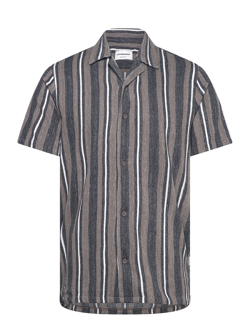 Lindbergh - Knitted resort collar S/S - lühikeste varrukatega särgid - dk stone - 0