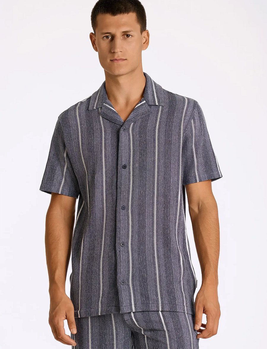 Lindbergh - Knitted resort collar S/S - kurzarmhemden - navy - 3