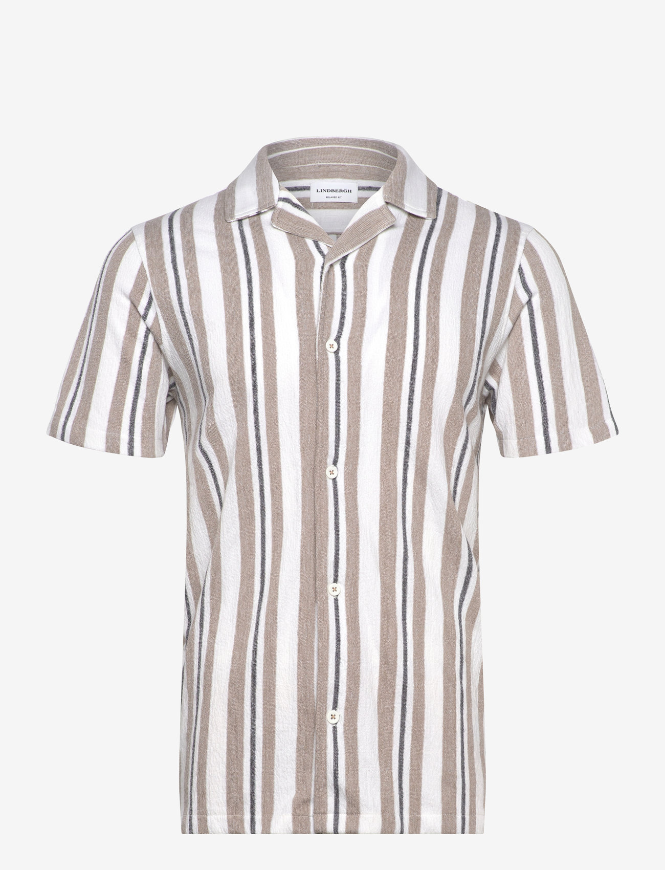 Lindbergh - Knitted resort collar S/S - kortärmade skjortor - stone - 0