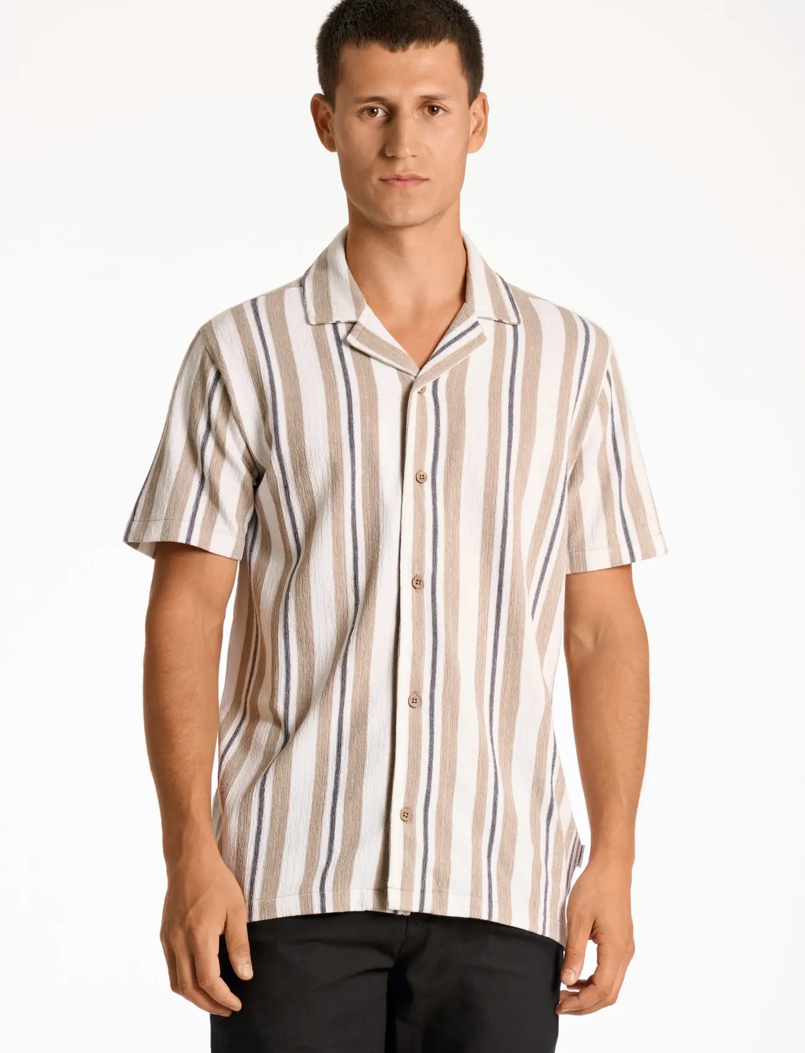 Lindbergh - Knitted resort collar S/S - kortærmede skjorter - stone - 3