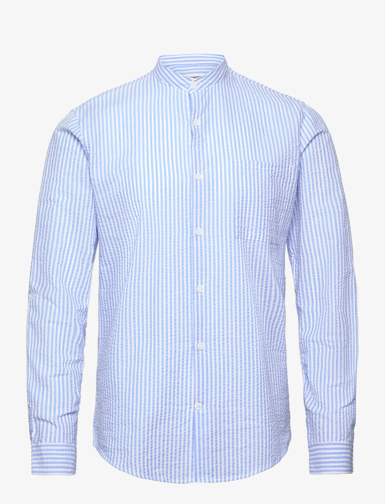 Lindbergh - Seersucker manderin shirt L/S - avslappede skjorter - lt blue - 0