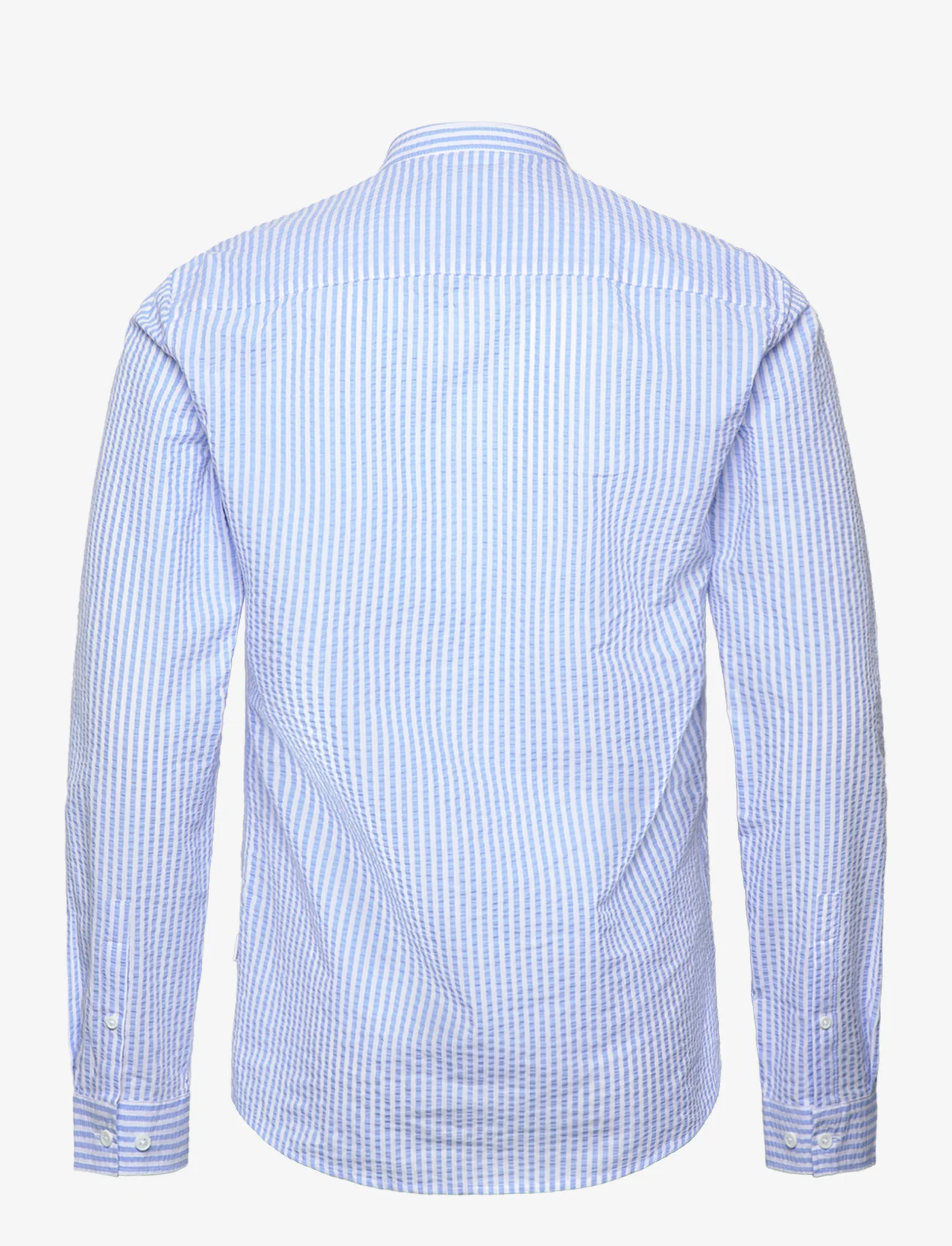 Lindbergh - Seersucker manderin shirt L/S - avslappede skjorter - lt blue - 1