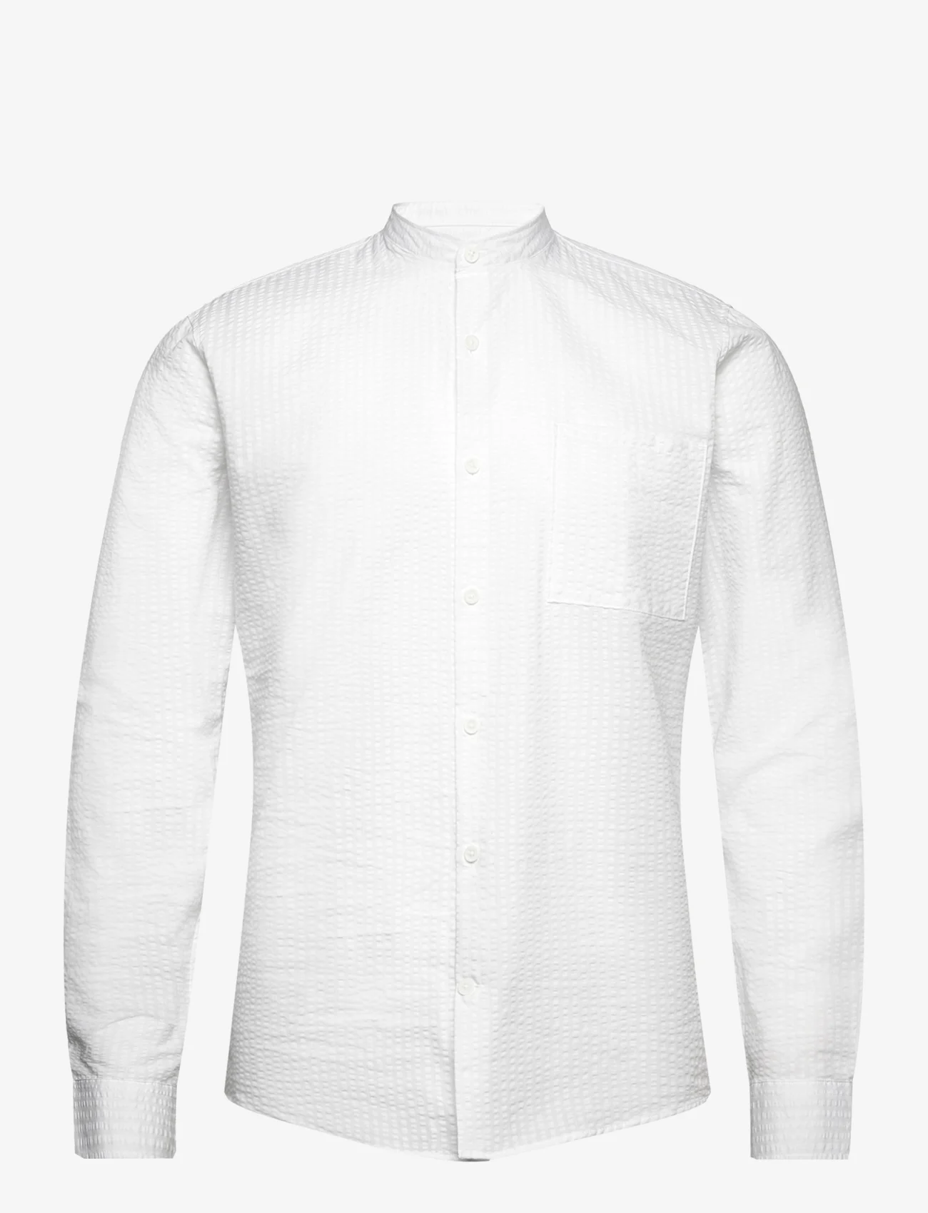 Lindbergh - Seersucker manderin shirt L/S - avslappede skjorter - white - 0