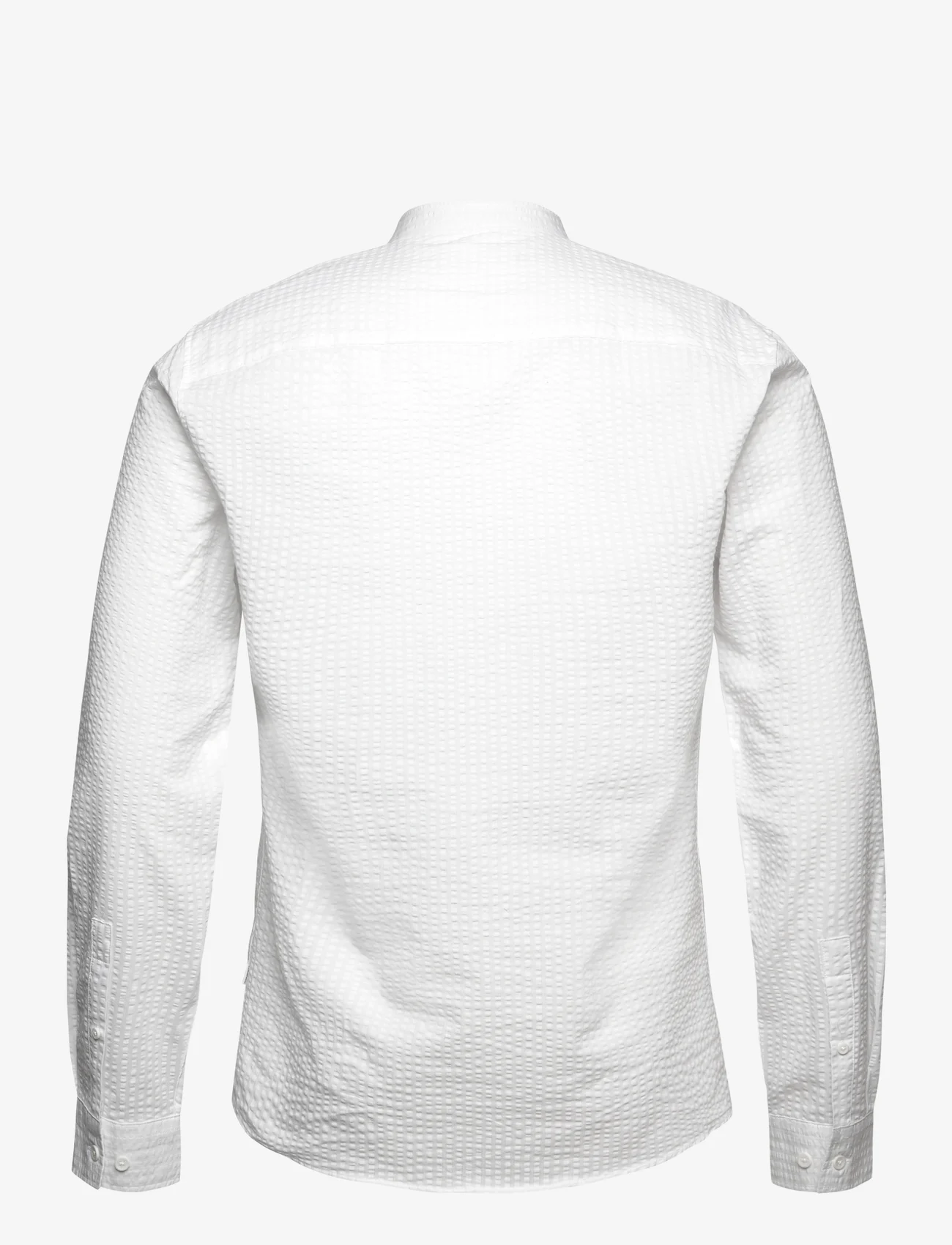 Lindbergh - Seersucker manderin shirt L/S - avslappede skjorter - white - 1