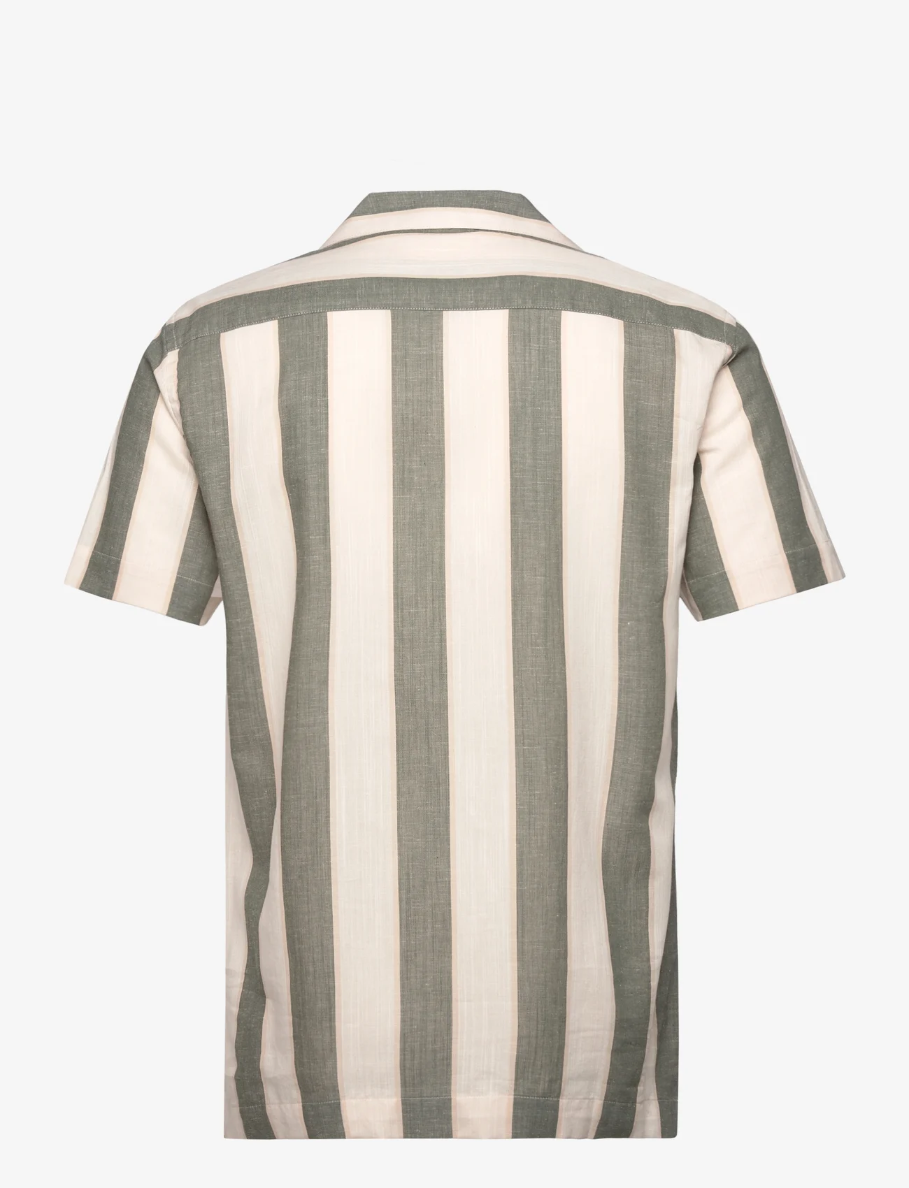 Lindbergh - Striped linen/cotton shirt S/S - short-sleeved shirts - army - 1