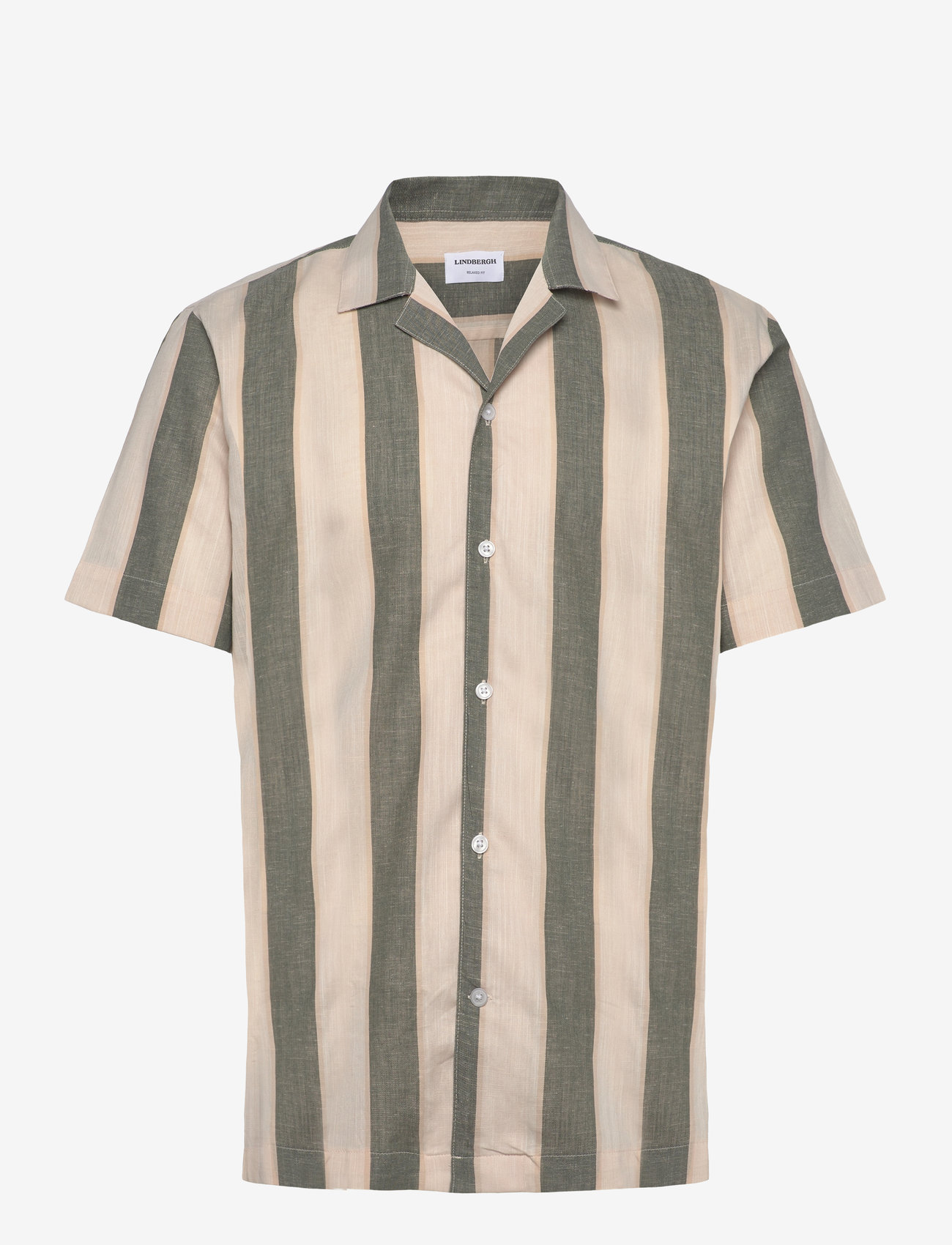 Lindbergh - Striped linen/cotton shirt S/SStriped linen/cotton shirt S/S - leinenhemden - army - 1