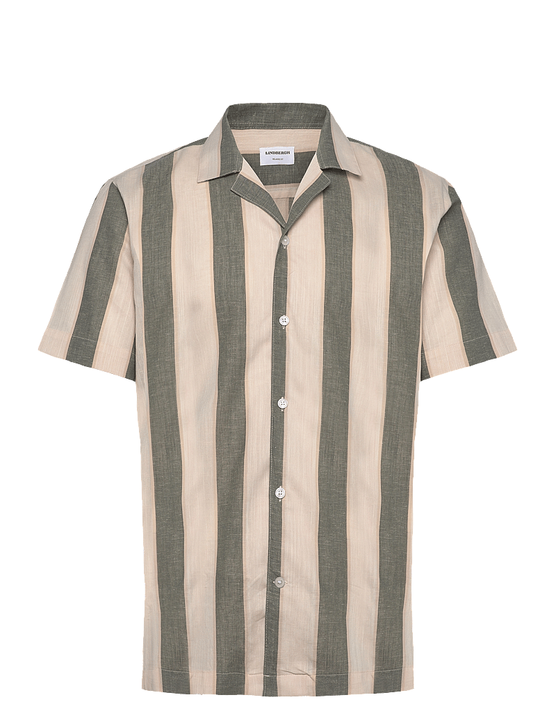 Lindbergh - Striped linen/cotton shirt S/SStriped linen/cotton shirt S/S - leinenhemden - army - 1