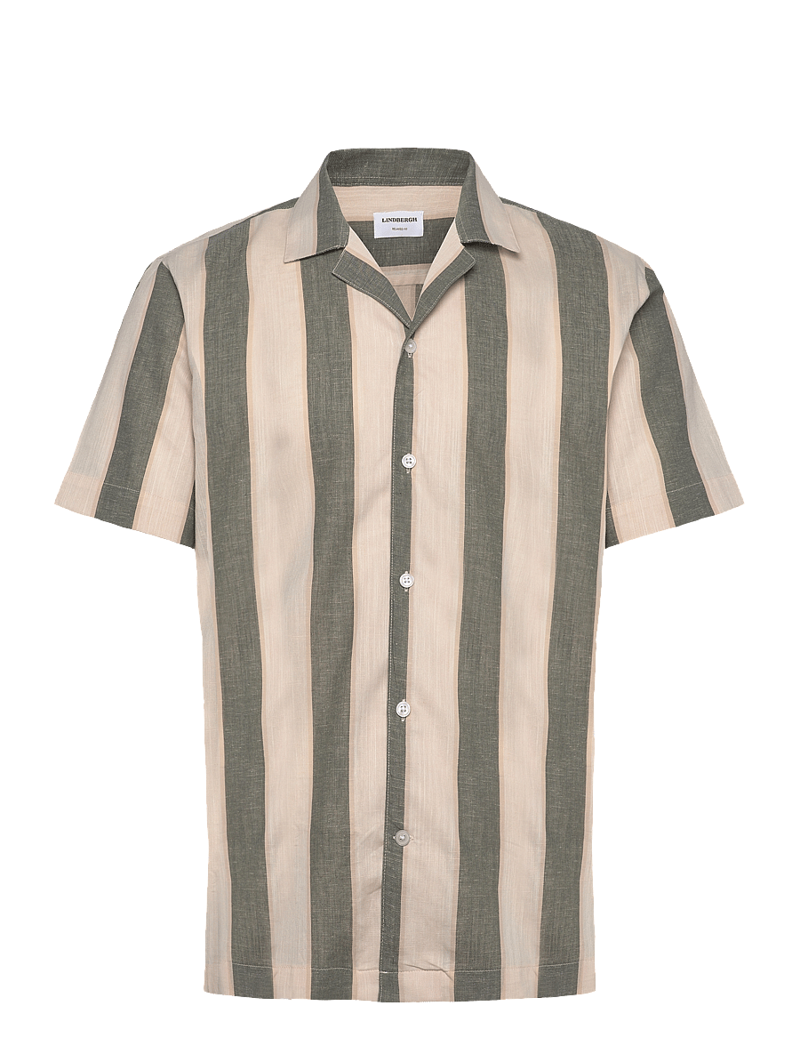 Lindbergh - Striped linen/cotton shirt S/S - linased särgid - army - 1