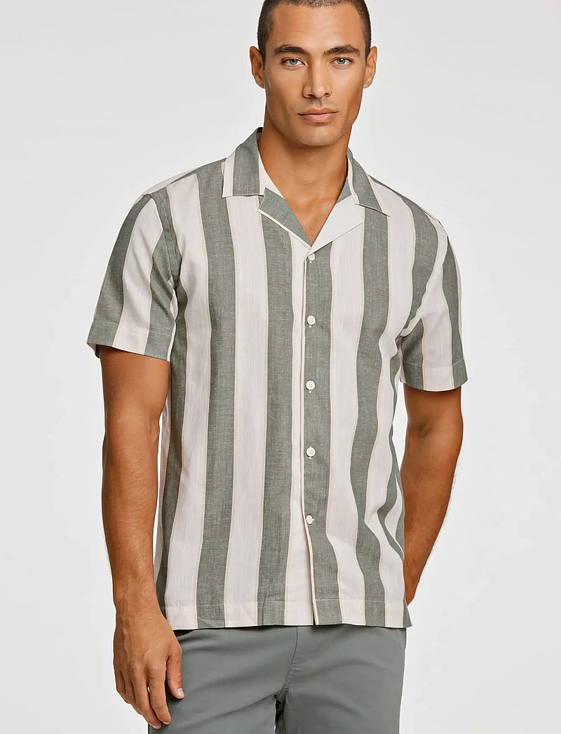 Lindbergh - Striped linen/cotton shirt S/SStriped linen/cotton shirt S/S - leinenhemden - army - 3