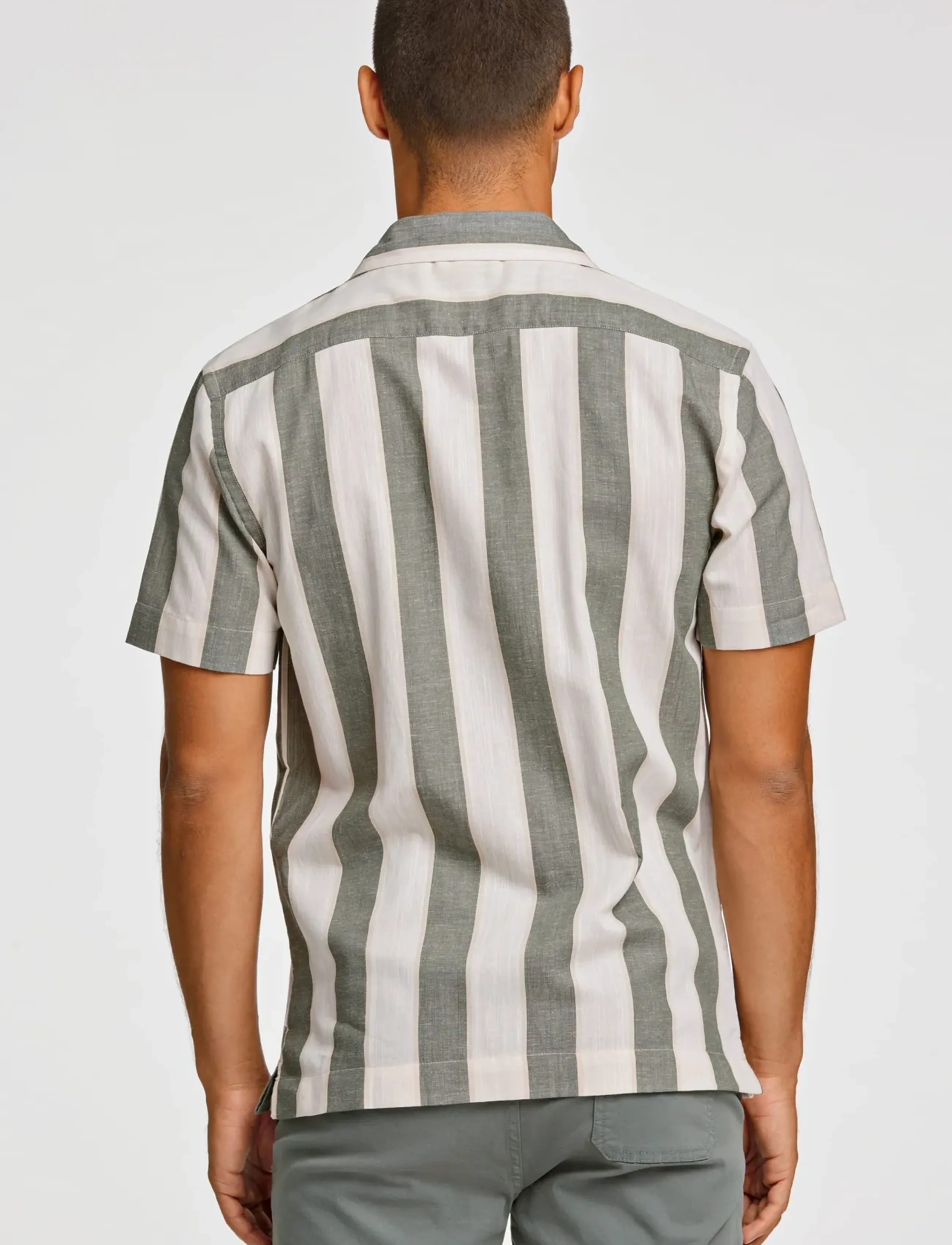 Lindbergh - Striped linen/cotton shirt S/S - linased särgid - army - 4