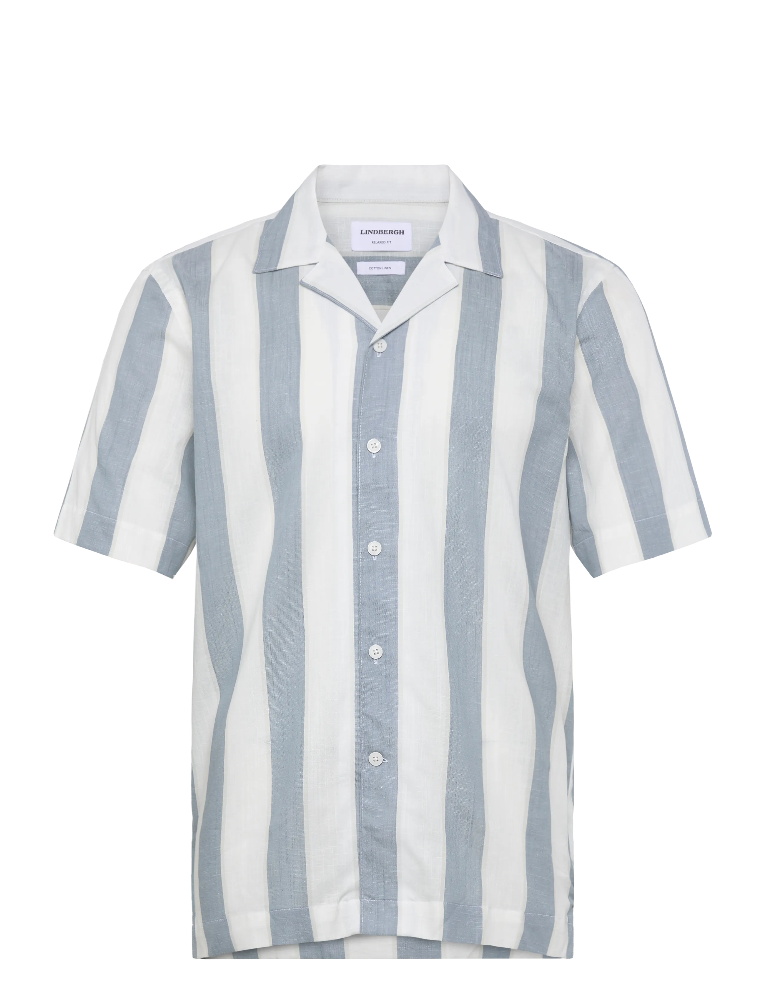 Lindbergh Striped linen/cotton shirt S/S - Särgid - DK AQUA / multi