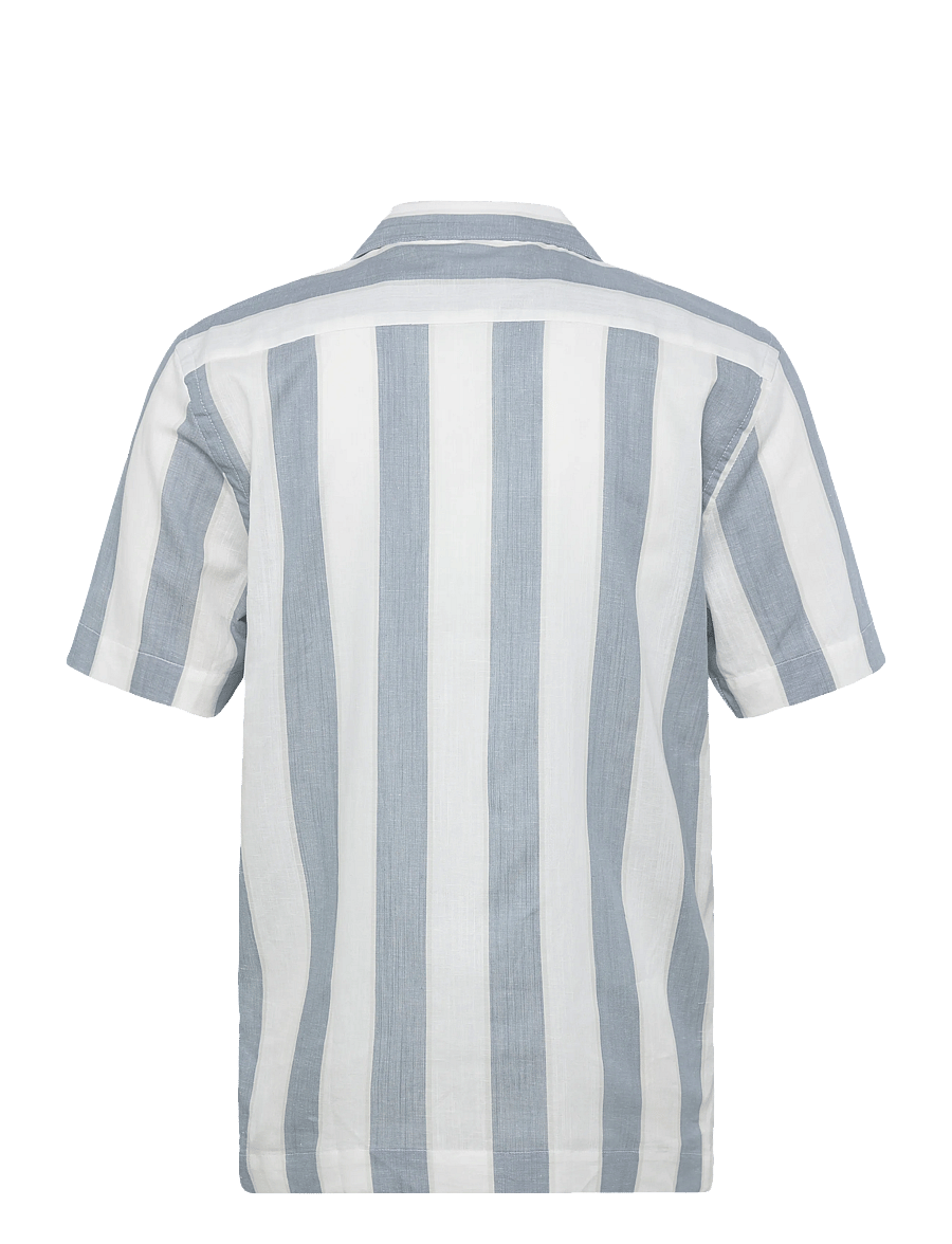 Lindbergh - Striped linen/cotton shirt S/SStriped linen/cotton shirt S/S - hørskjorter - dk aqua - 2