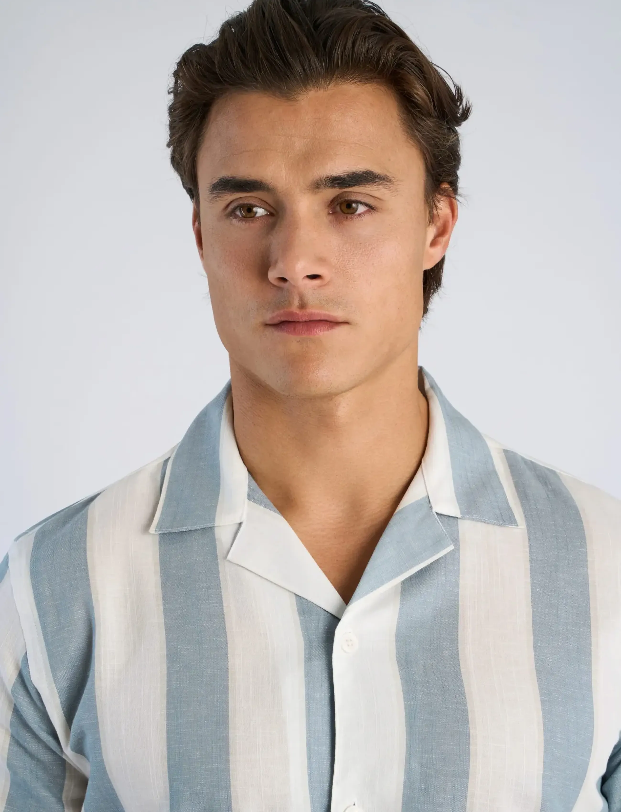 Lindbergh - Striped linen/cotton shirt S/SStriped linen/cotton shirt S/S - hørskjorter - dk aqua - 5