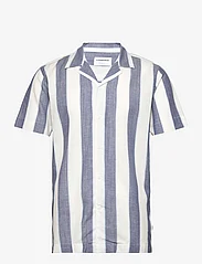 Lindbergh - Striped linen/cotton shirt S/S - kortermede skjorter - dk blue - 0