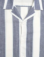 Lindbergh - Striped linen/cotton shirt S/S - kortermede skjorter - dk blue - 3