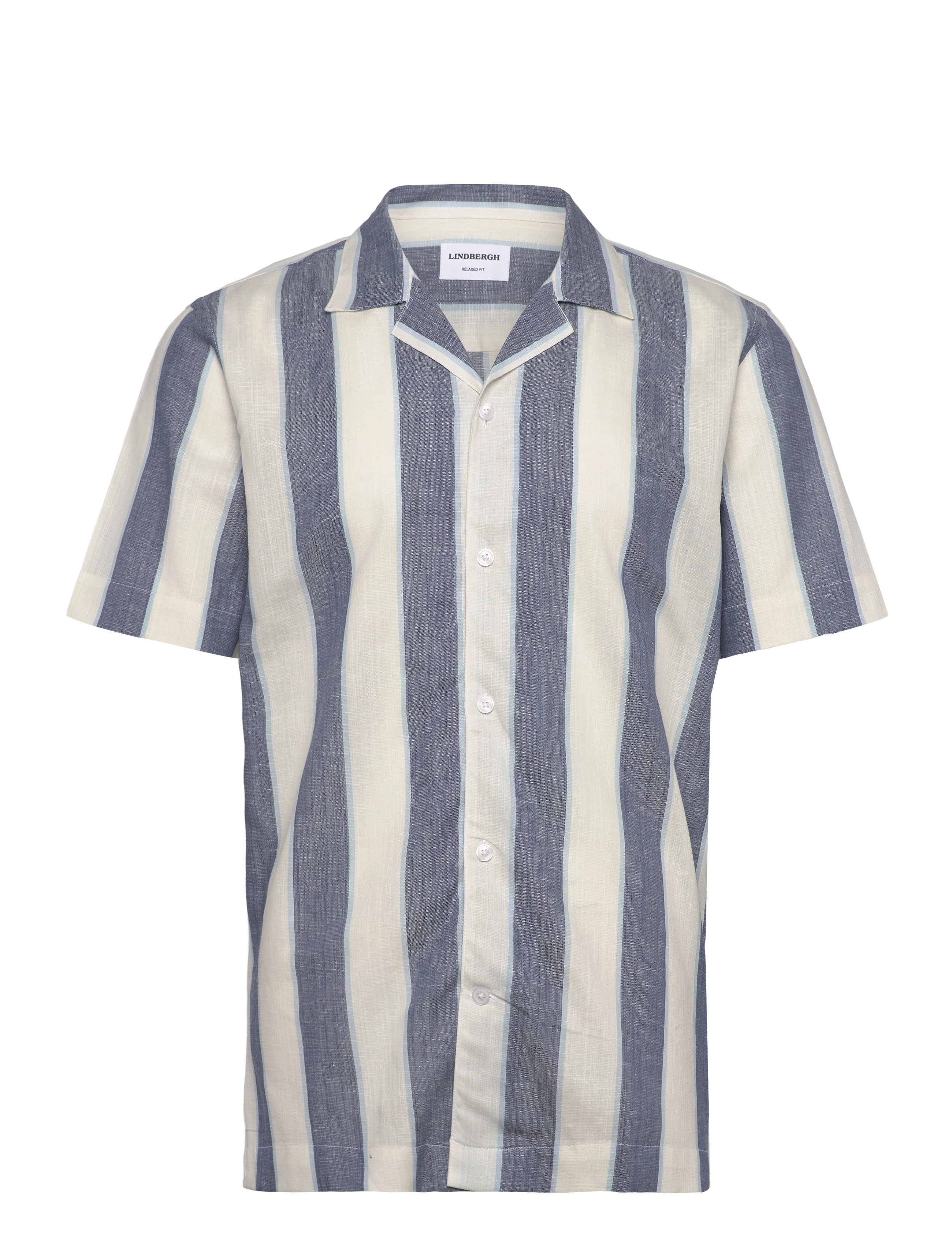 Striped linen/cotton shirt S/S - DK BLUE