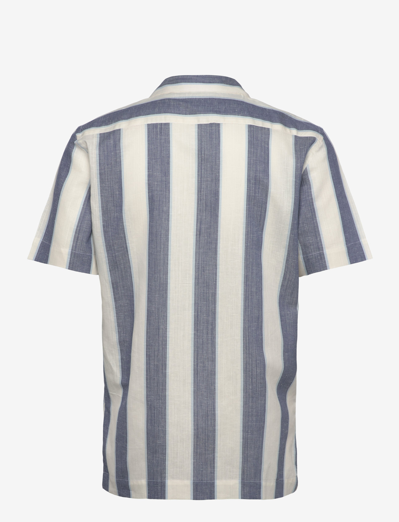 Lindbergh - Striped linen/cotton shirt S/S - hørskjorter - dk blue - 1