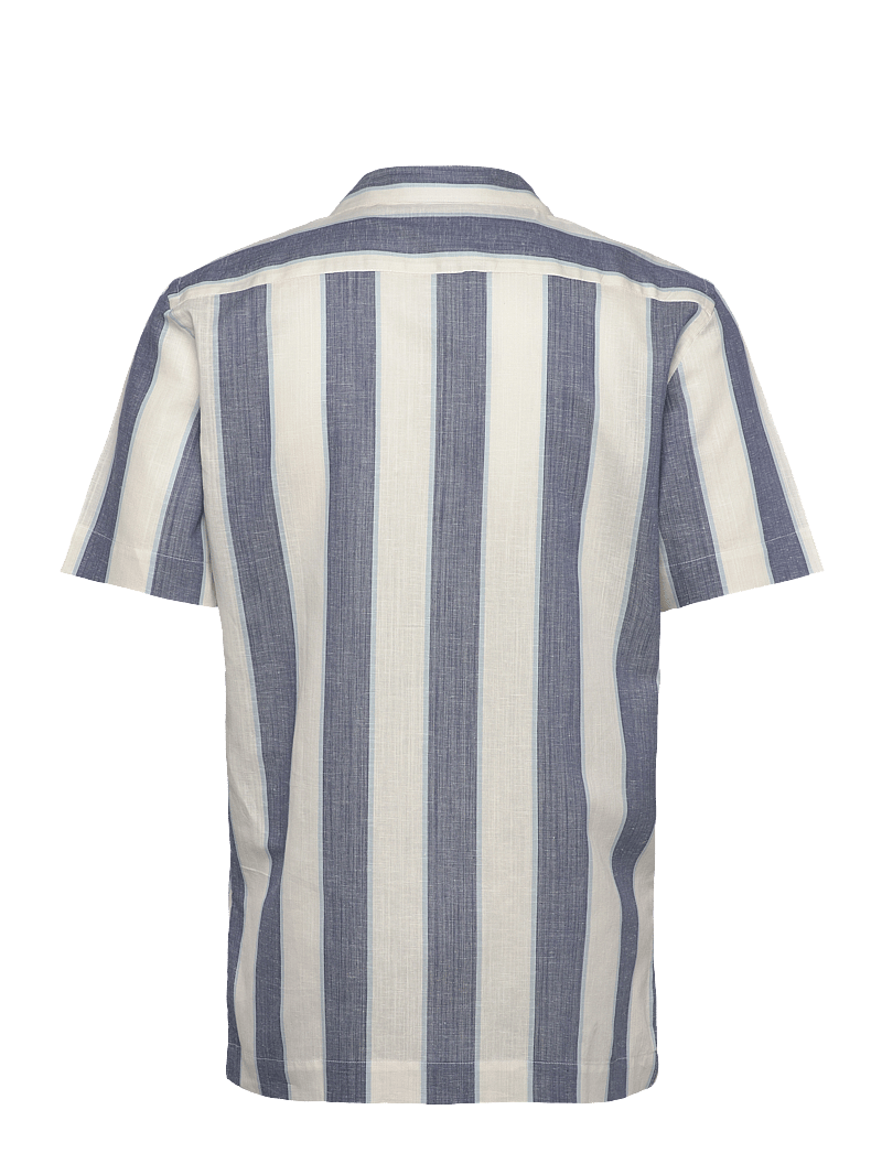 Lindbergh - Striped linen/cotton shirt S/S - hørskjorter - dk blue - 1