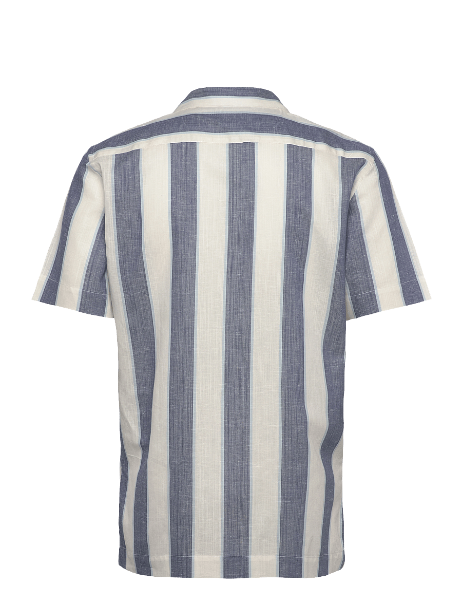 Lindbergh - Striped linen/cotton shirt S/S - leinenhemden - dk blue - 2