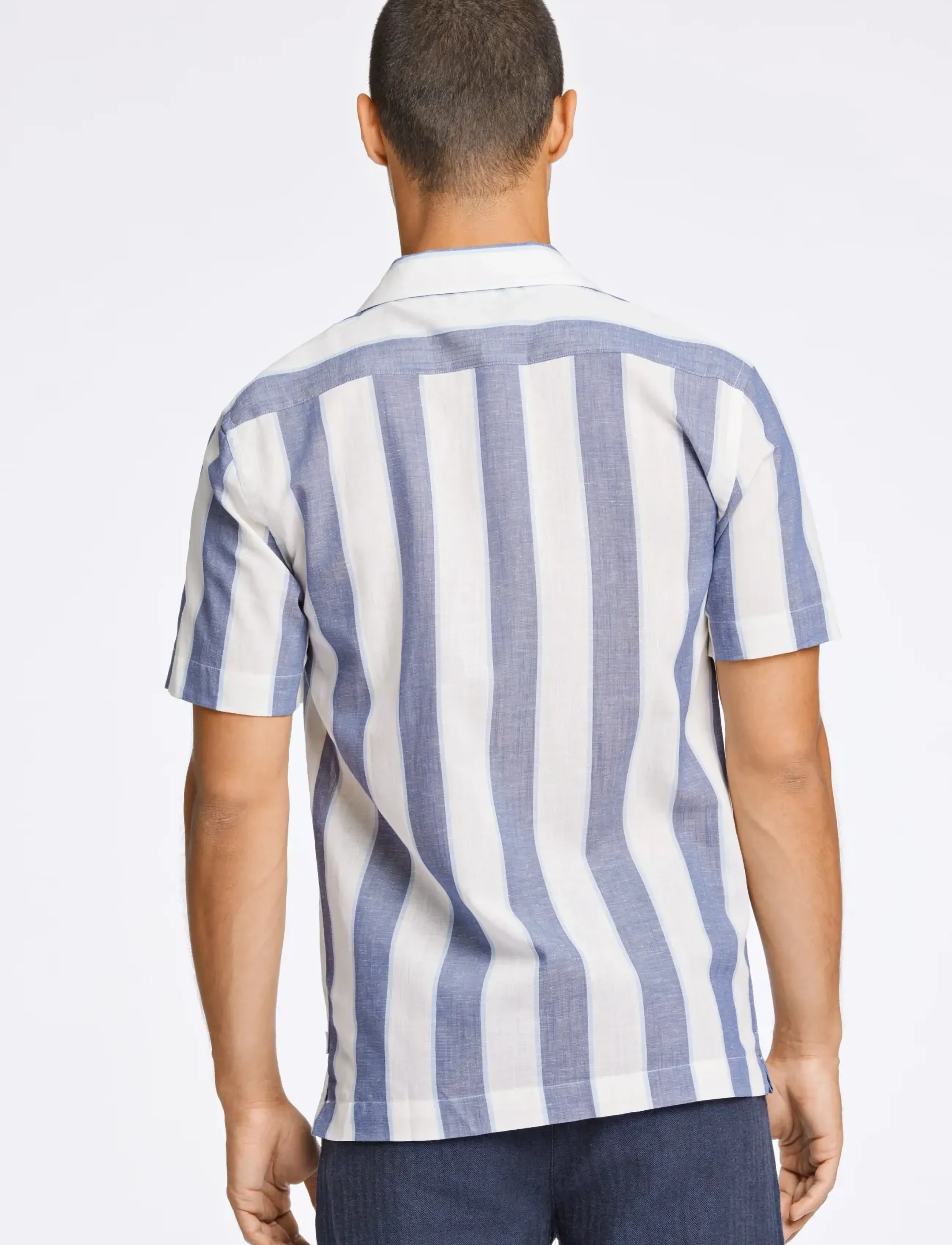 Lindbergh - Striped linen/cotton shirt S/S - leinenhemden - dk blue - 3