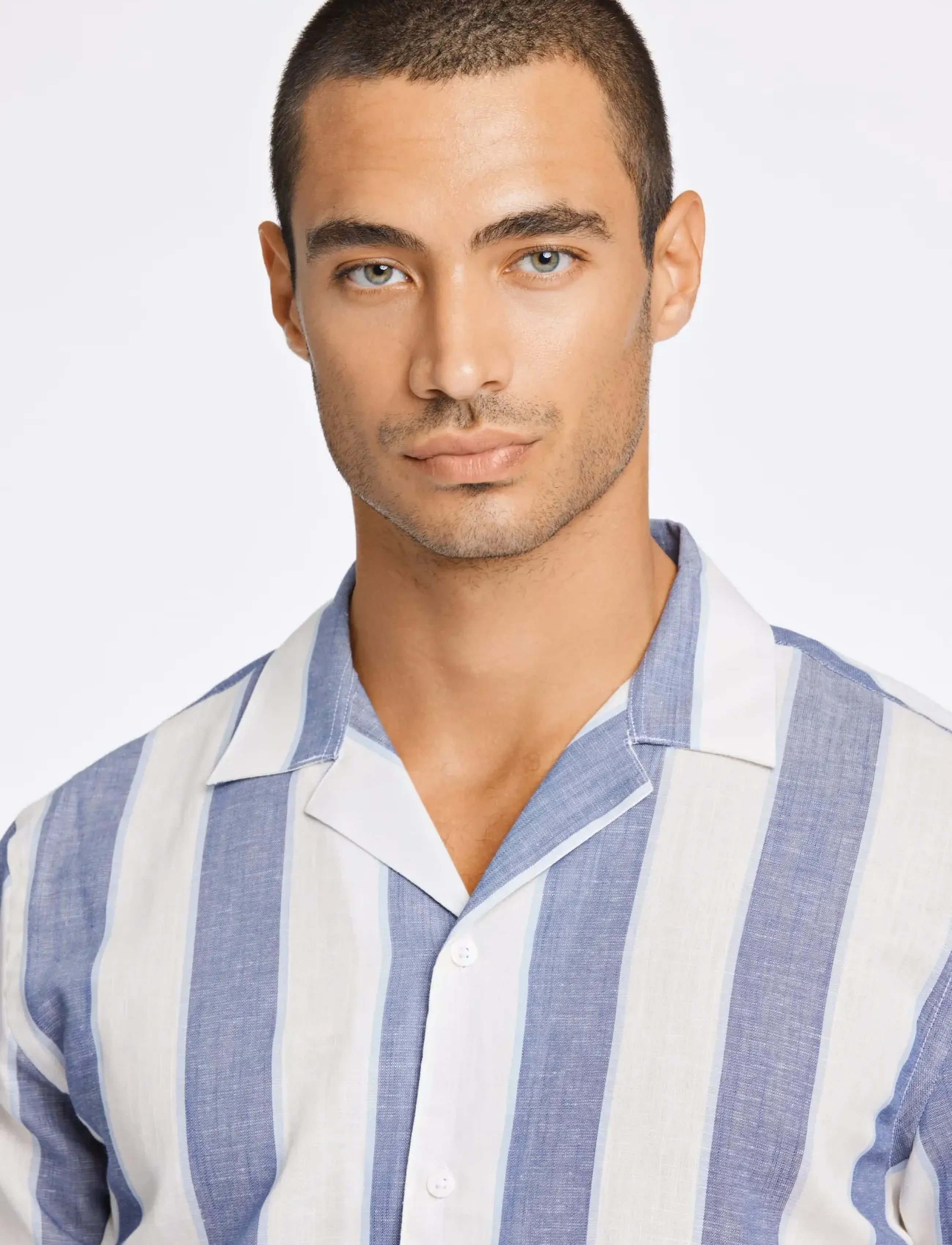 Lindbergh - Striped linen/cotton shirt S/SStriped linen/cotton shirt S/S - hørskjorter - dk blue - 5