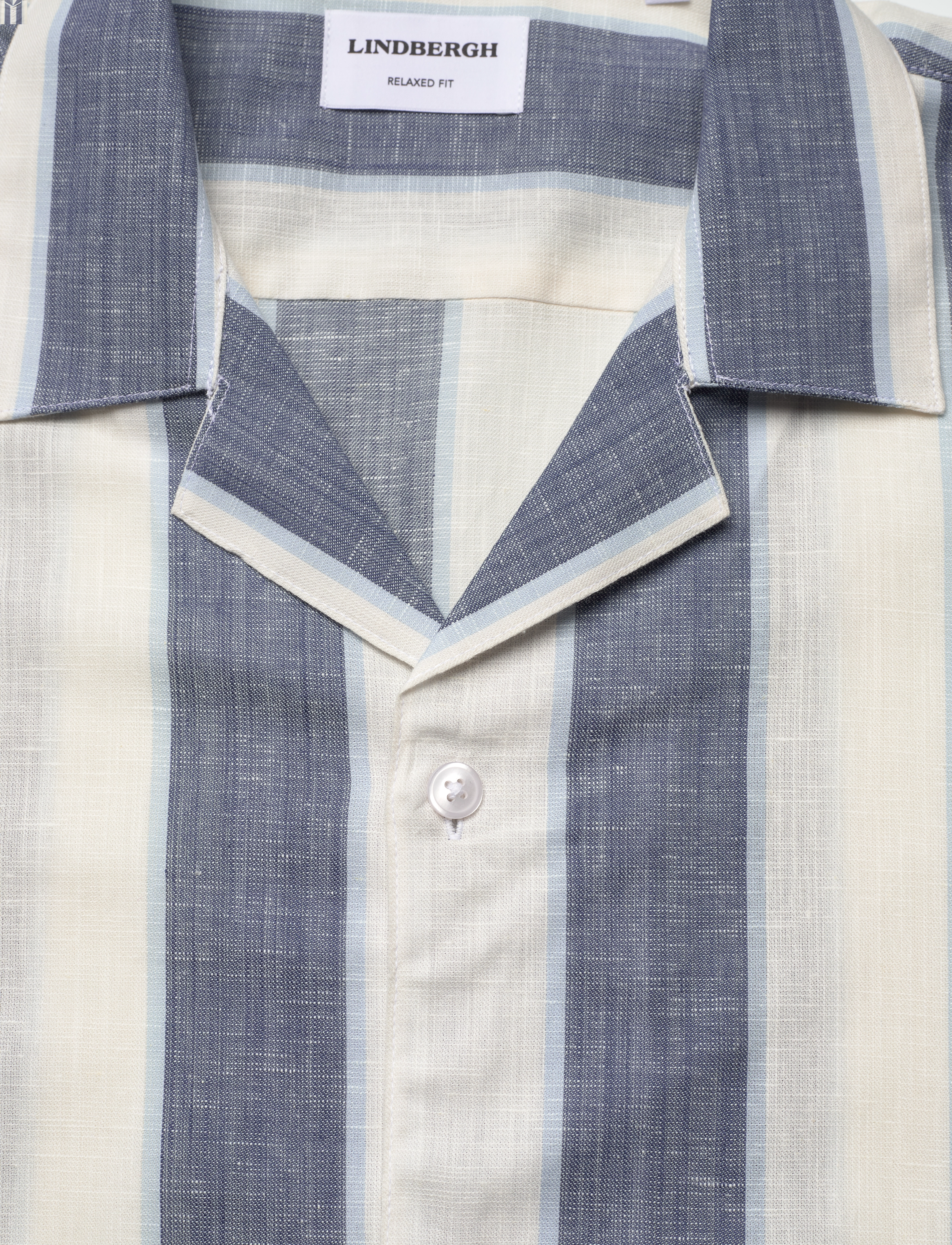 Lindbergh - Striped linen/cotton shirt S/S - leinenhemden - dk blue - 4