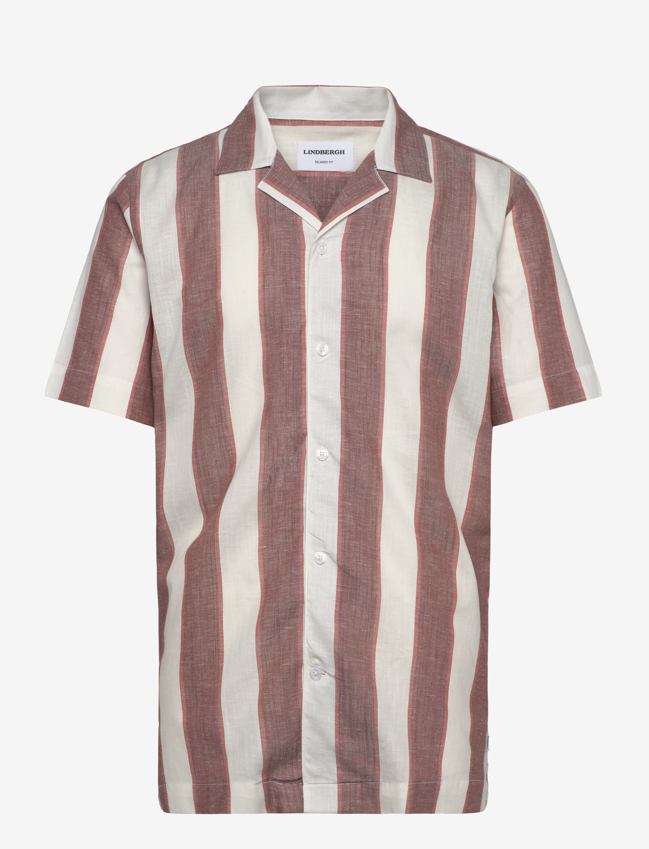 Lindbergh - Striped linen/cotton shirt S/S - hørskjorter - dk clay - 0