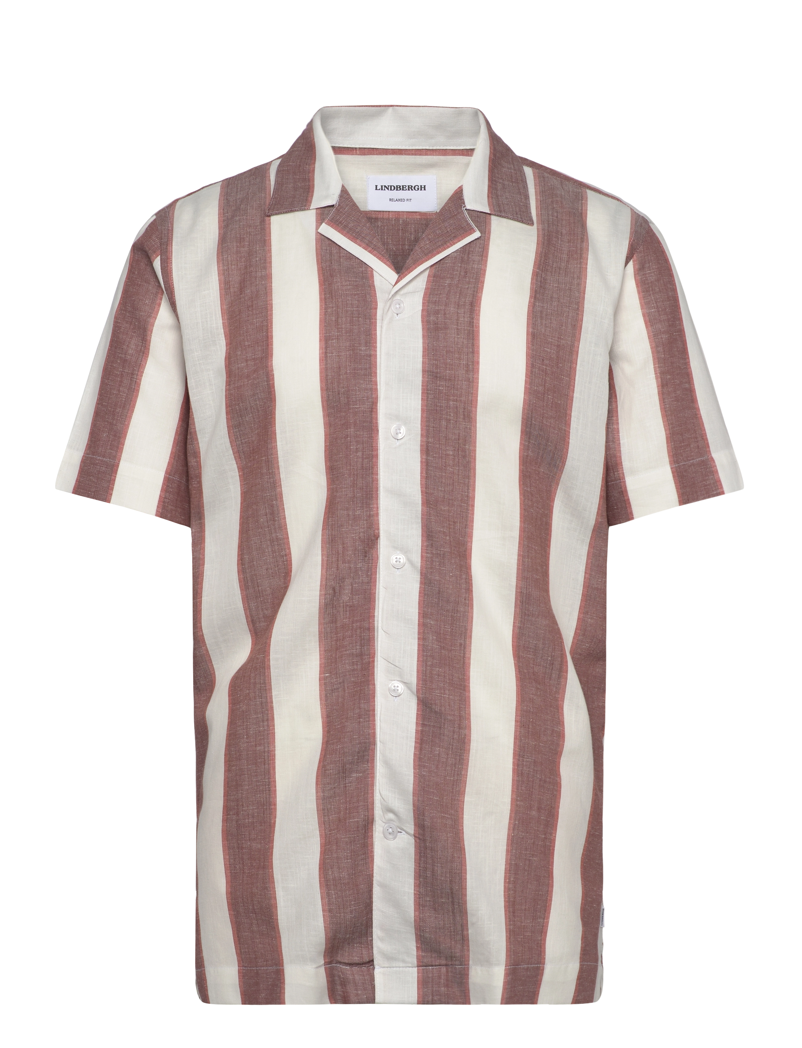 Lindbergh Striped linen/cotton shirt S/SStriped linen/cotton shirt S/S - Skjorter - DK CLAY / brown
