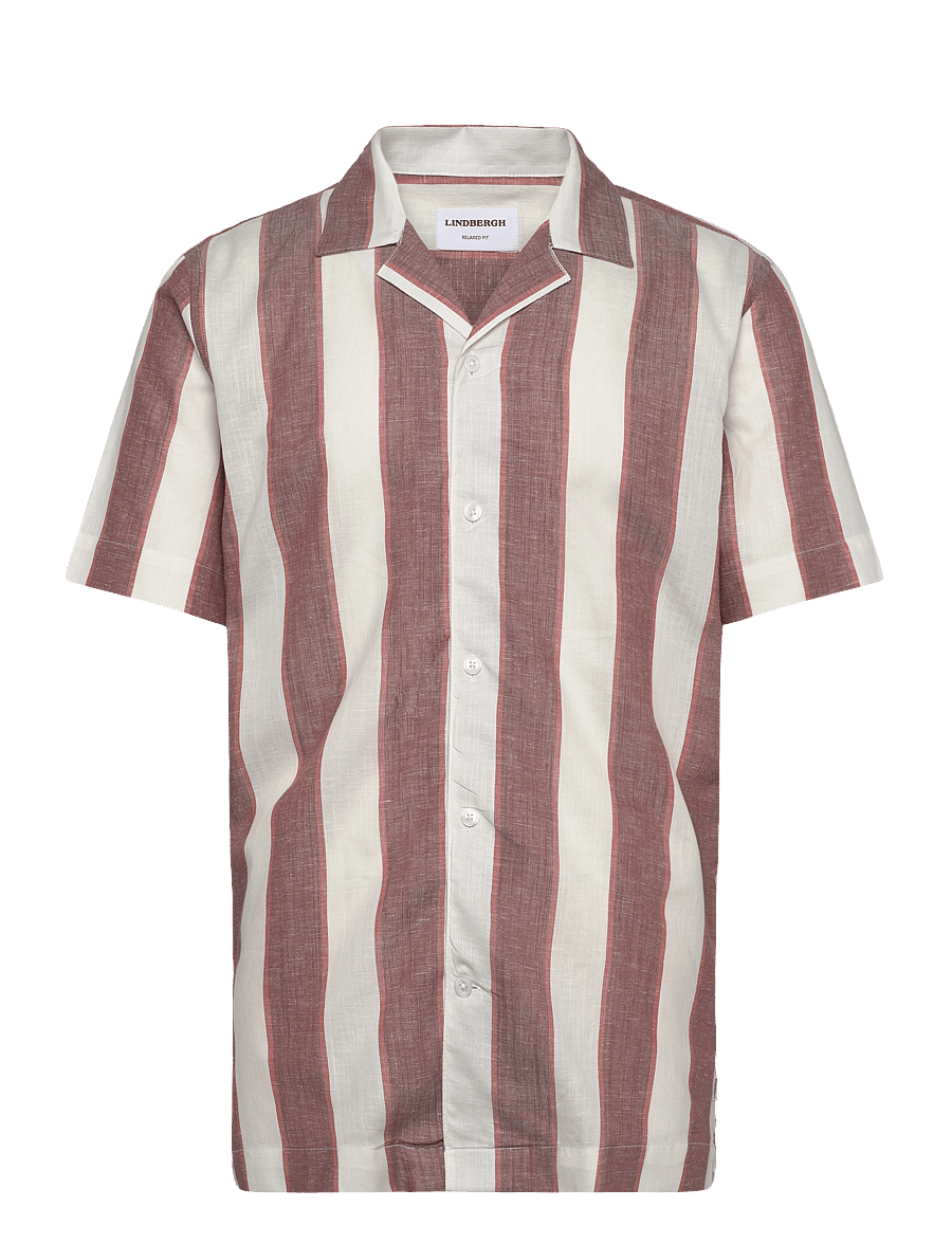Lindbergh - Striped linen/cotton shirt S/SStriped linen/cotton shirt S/S - hørskjorter - dk clay - 0